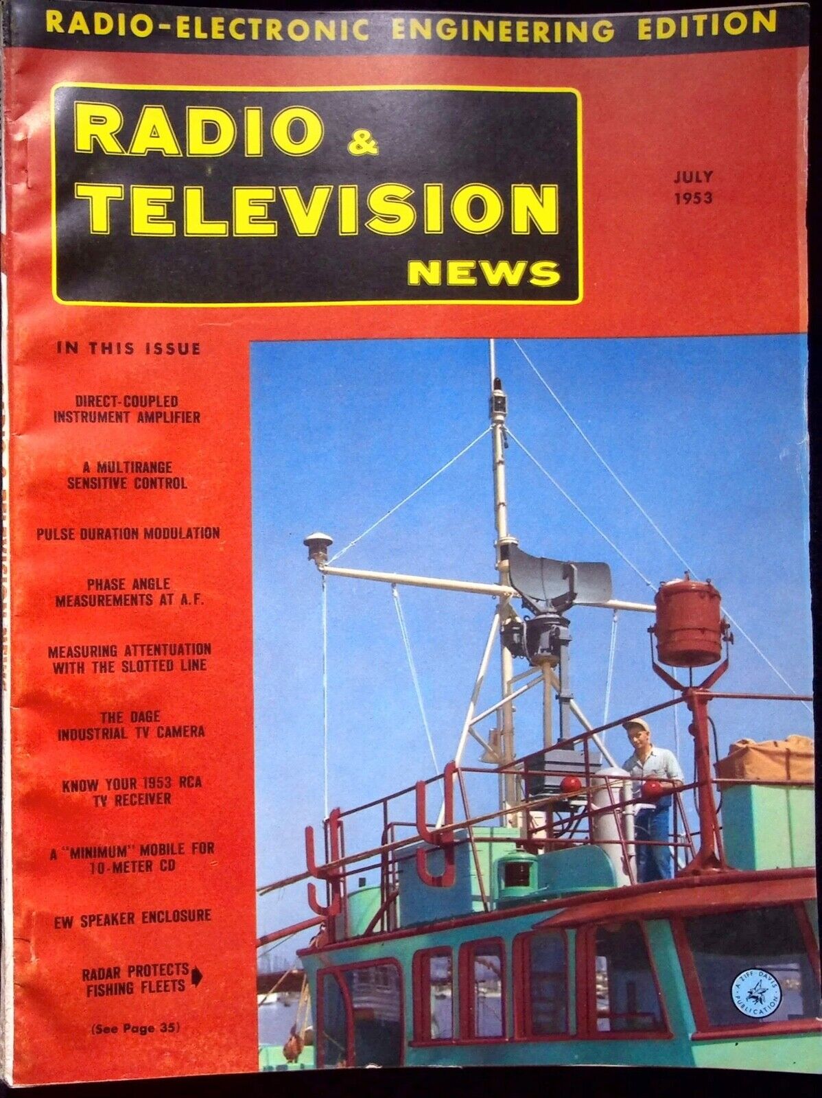 RADAR INSTALLATION FISHING BOAT - RADIO & TELEVISION NEWS MAGAZINE, JULY 1953 