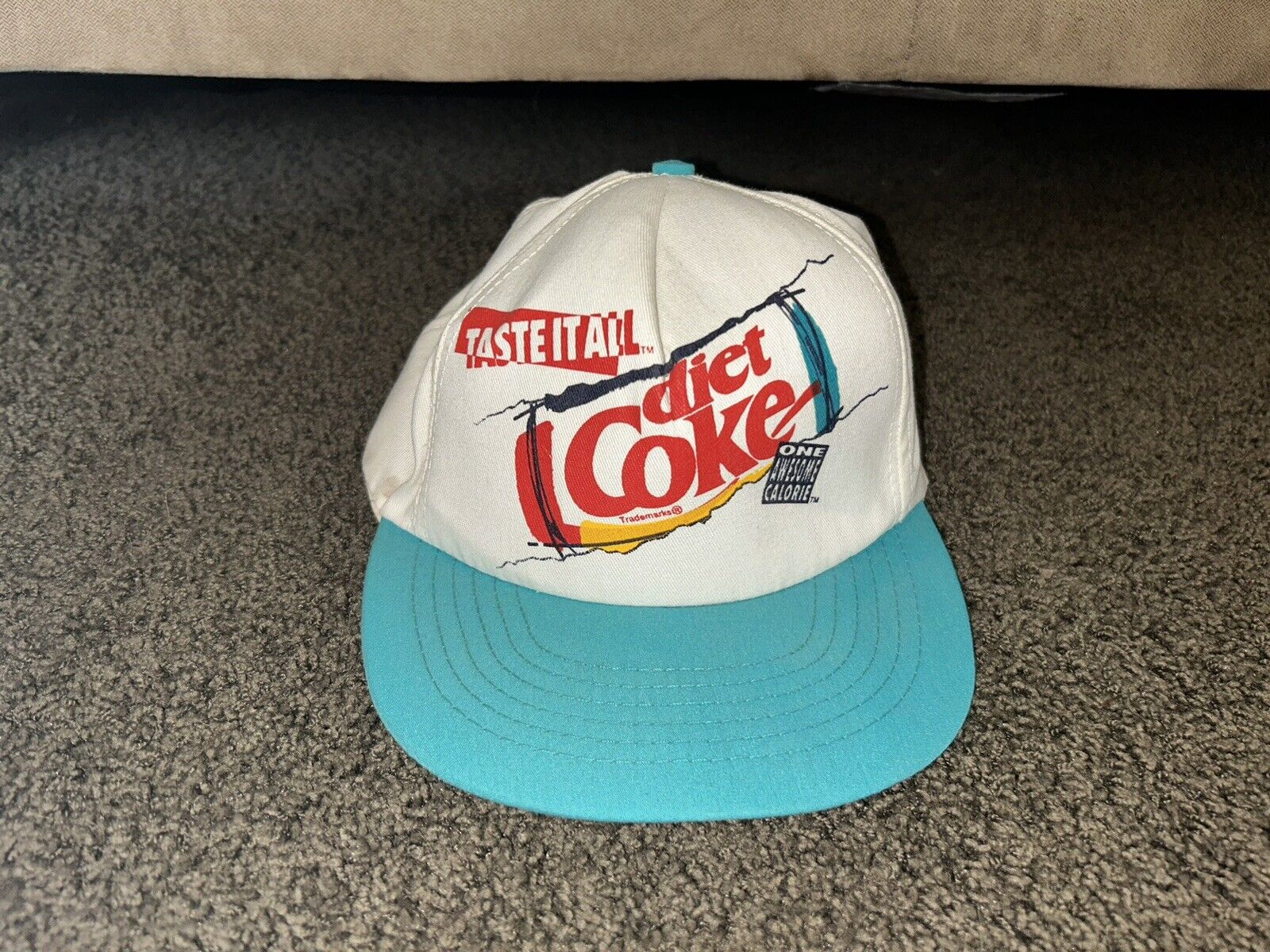Vintage 90s Diet Coke Soda Hat SnapBack Taste It All - Coca Cola Cap Made In USA