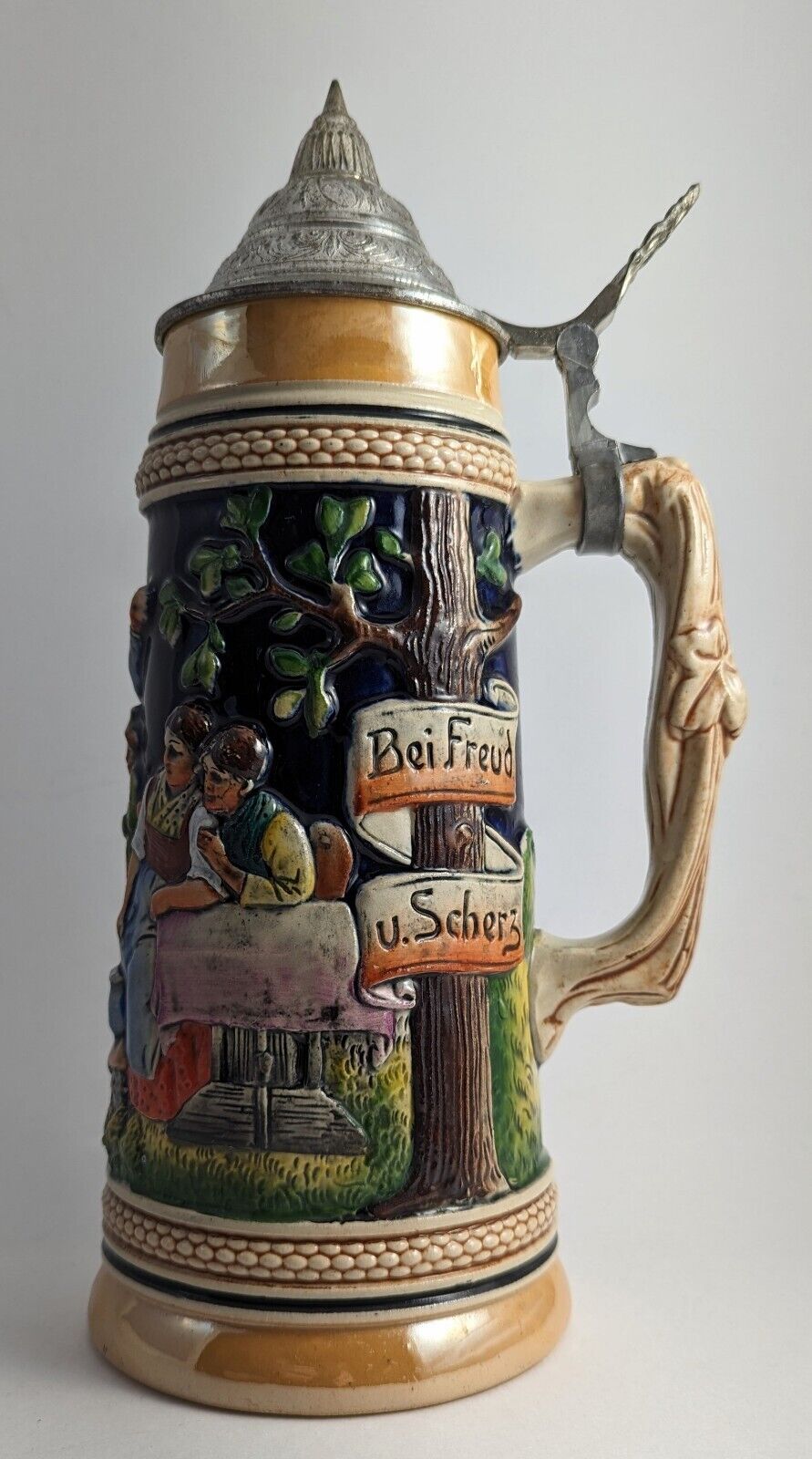 Antique large German Beer Stein; made in West Germany; beautiful craftsmanship