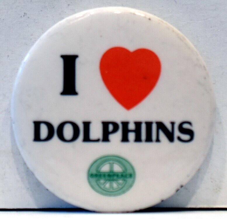 1981 I Love Heart Dolphins Climate Change Environmental Greenpeace Protest Pin