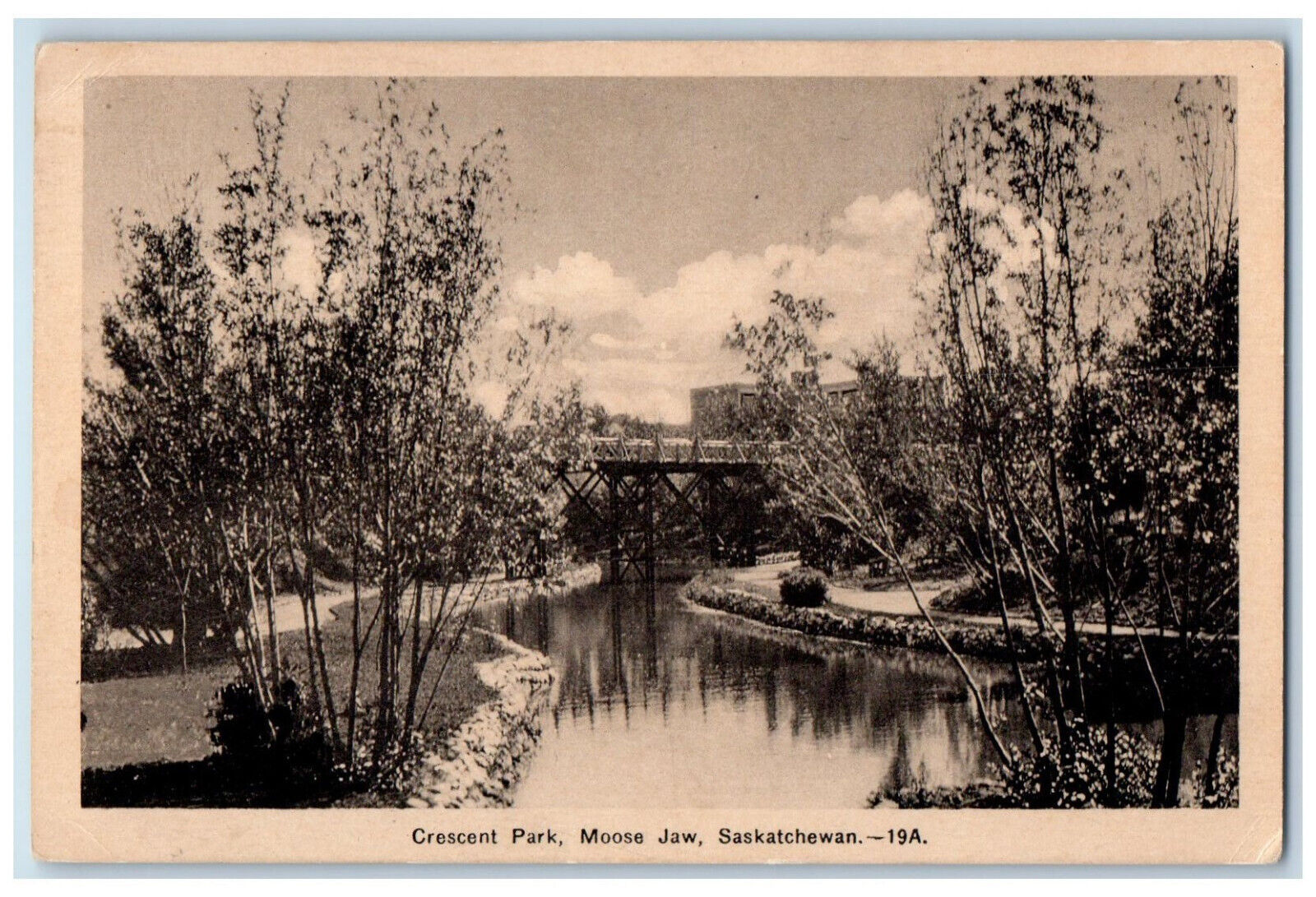 Moose Jaw Saskatchewan Canada Postcard Crescent Park Small River 1936