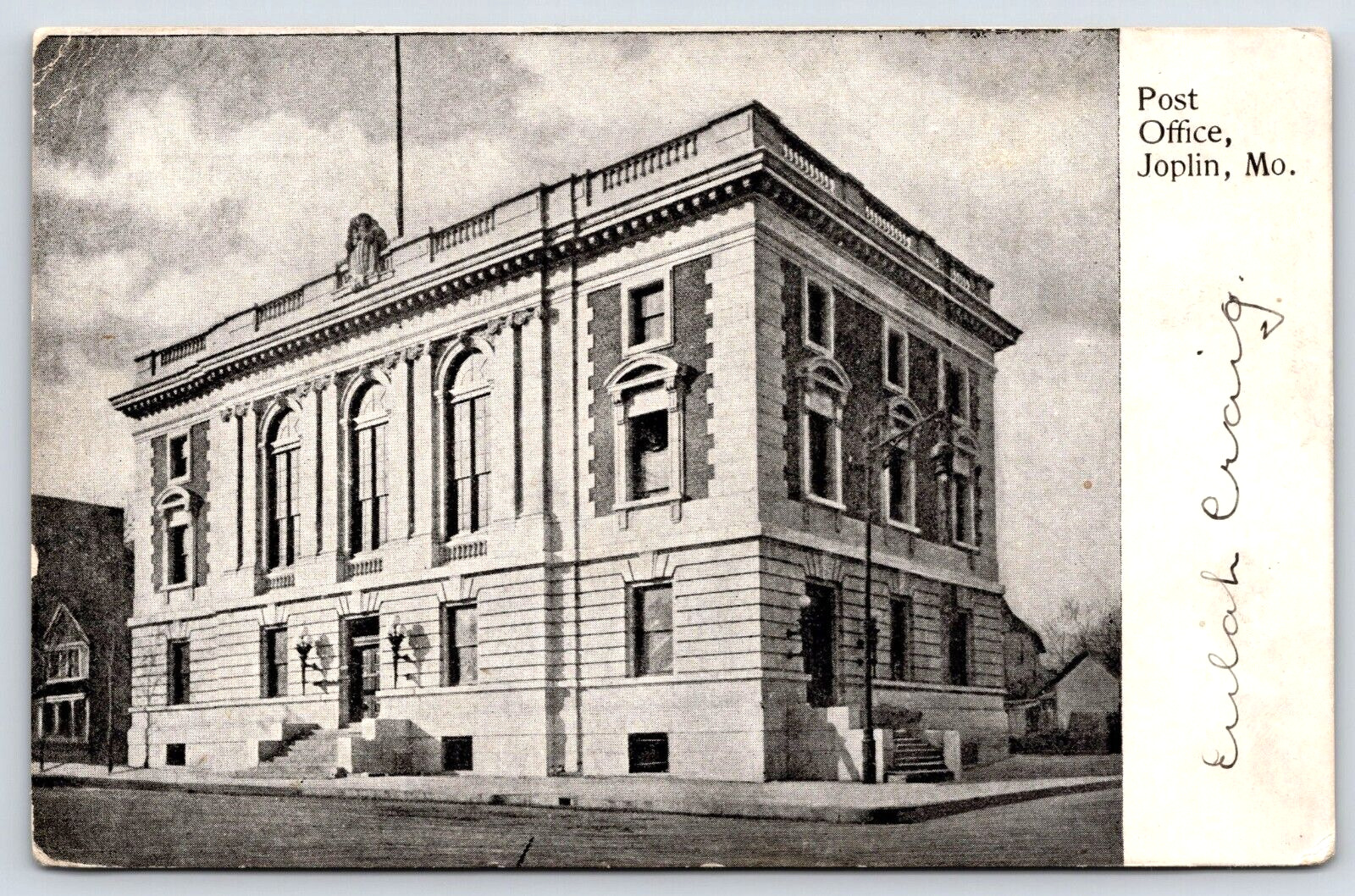 Joplin MO-Missouri, Post Office Building, B&W, Antique Vintage Post Card