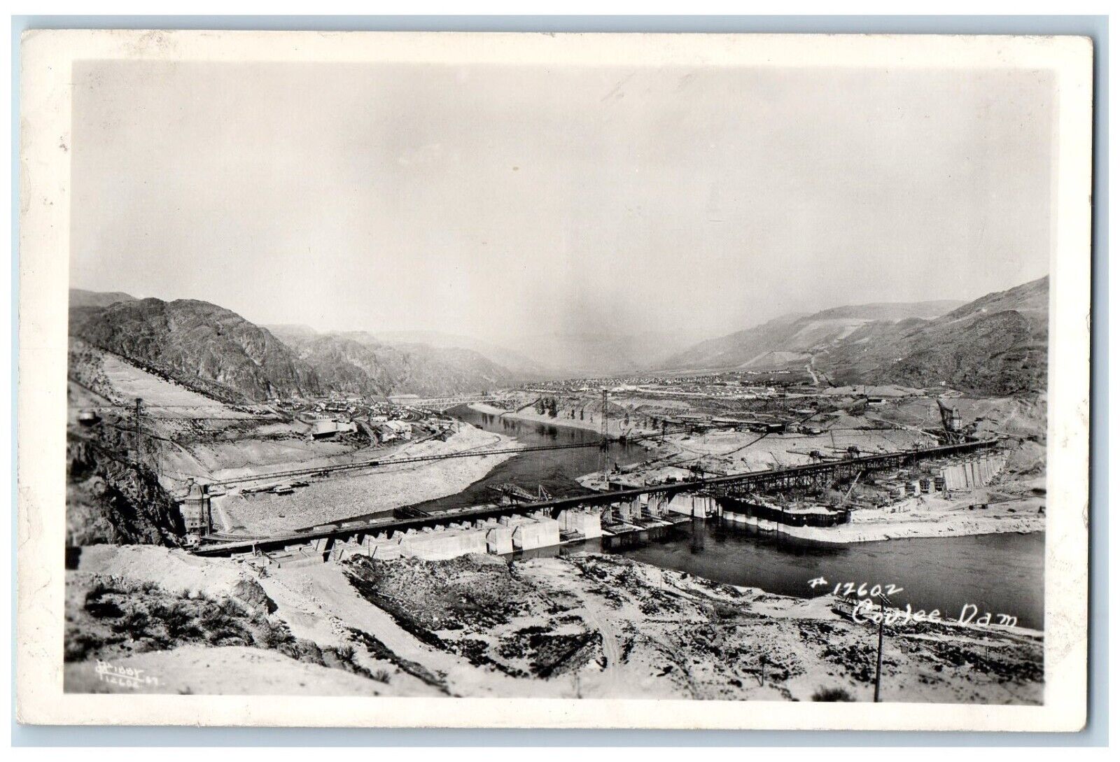 Coulee Dam Washington WA Postcard RPPC Photo Construction Scene 1938 Vintage