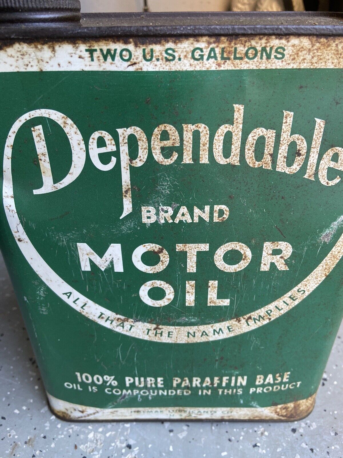 Vintage Dependable Brand Motor Oil Two Gallon Oil Can Unopened