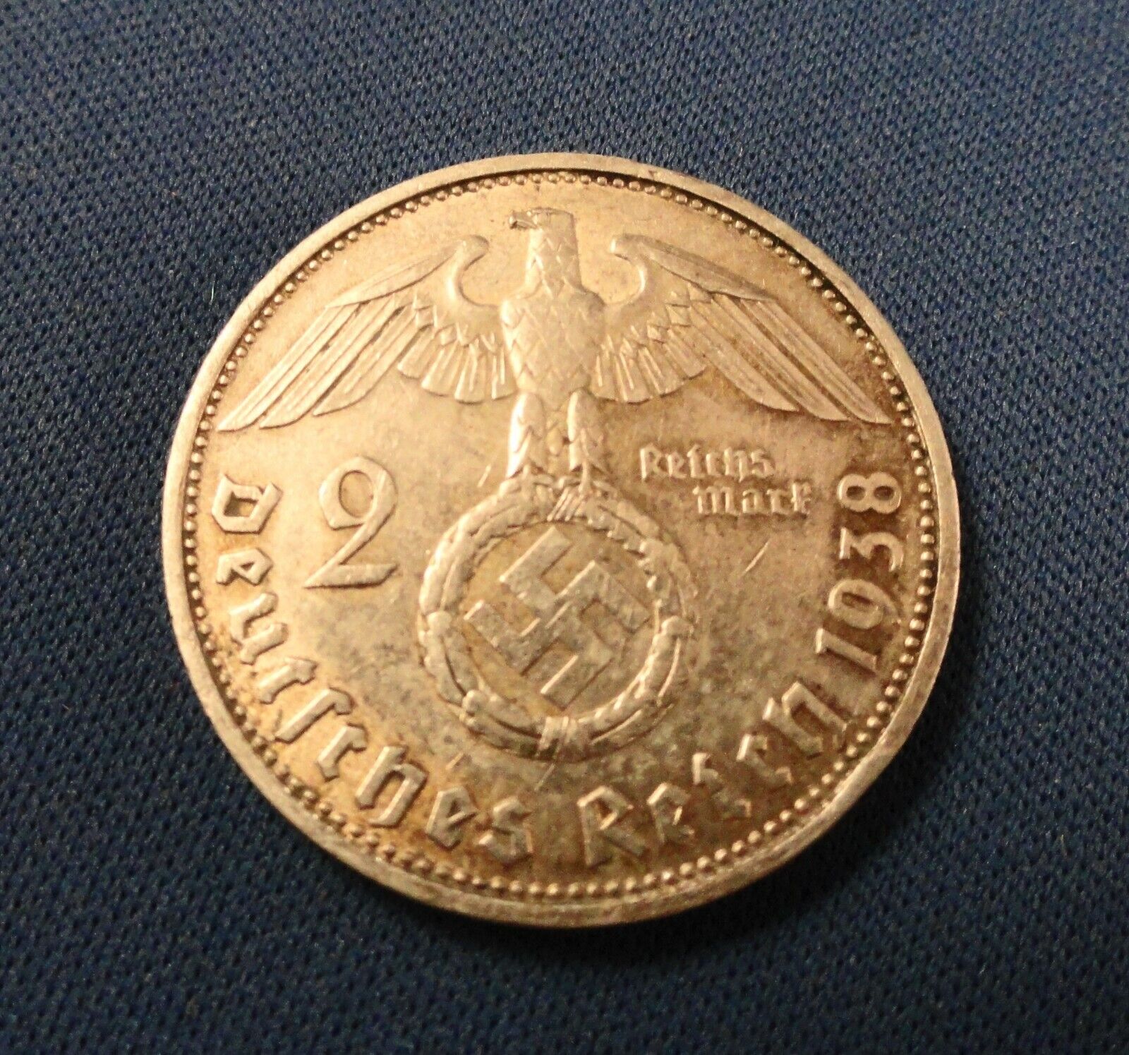 ONE: AU World War 2  German 2 Mark Silver Coin with Swastika  1936-39 dates