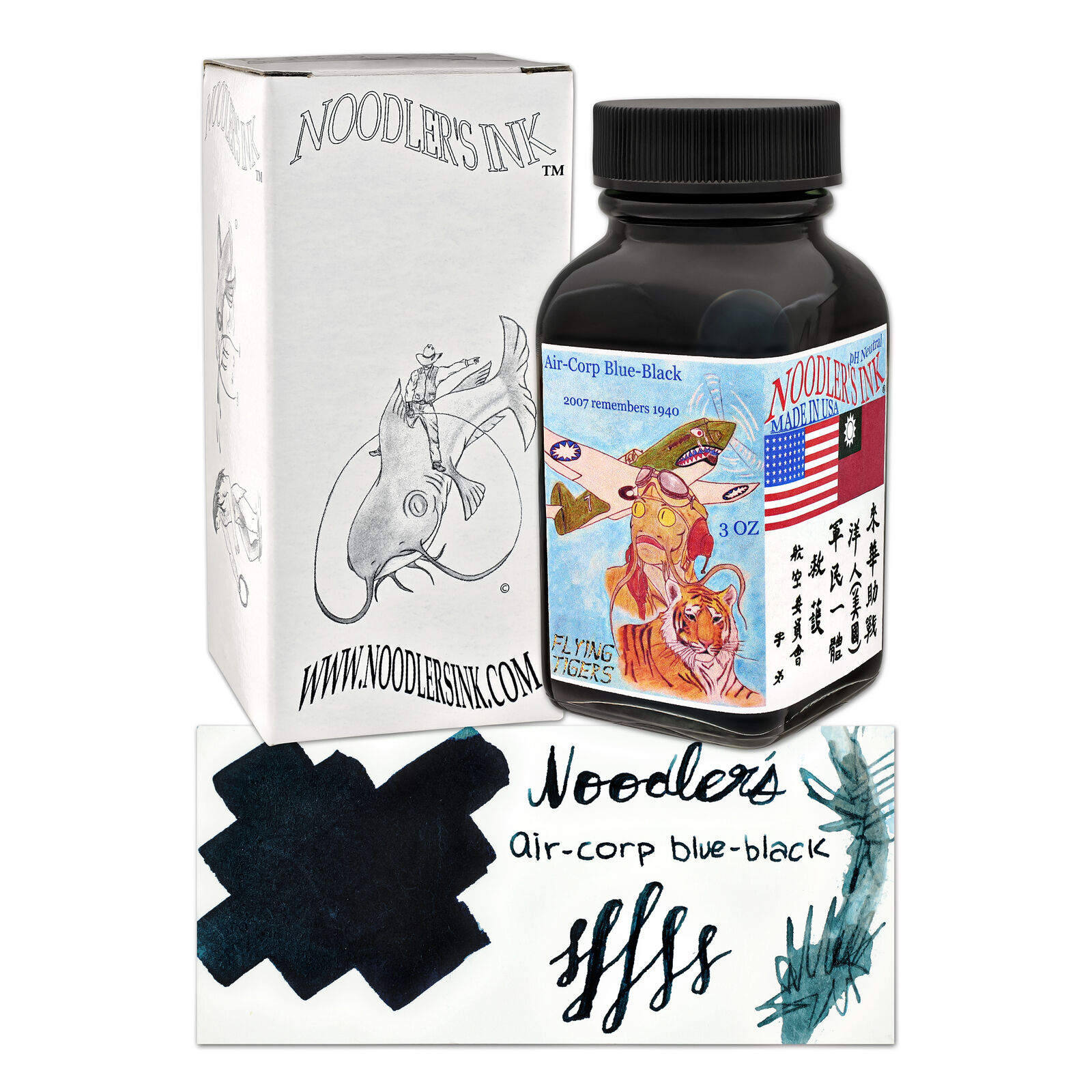 Noodler\'s Bottled Ink for Fountain Pens in Air-Corp Blue-Black - 3oz -NEW in Box