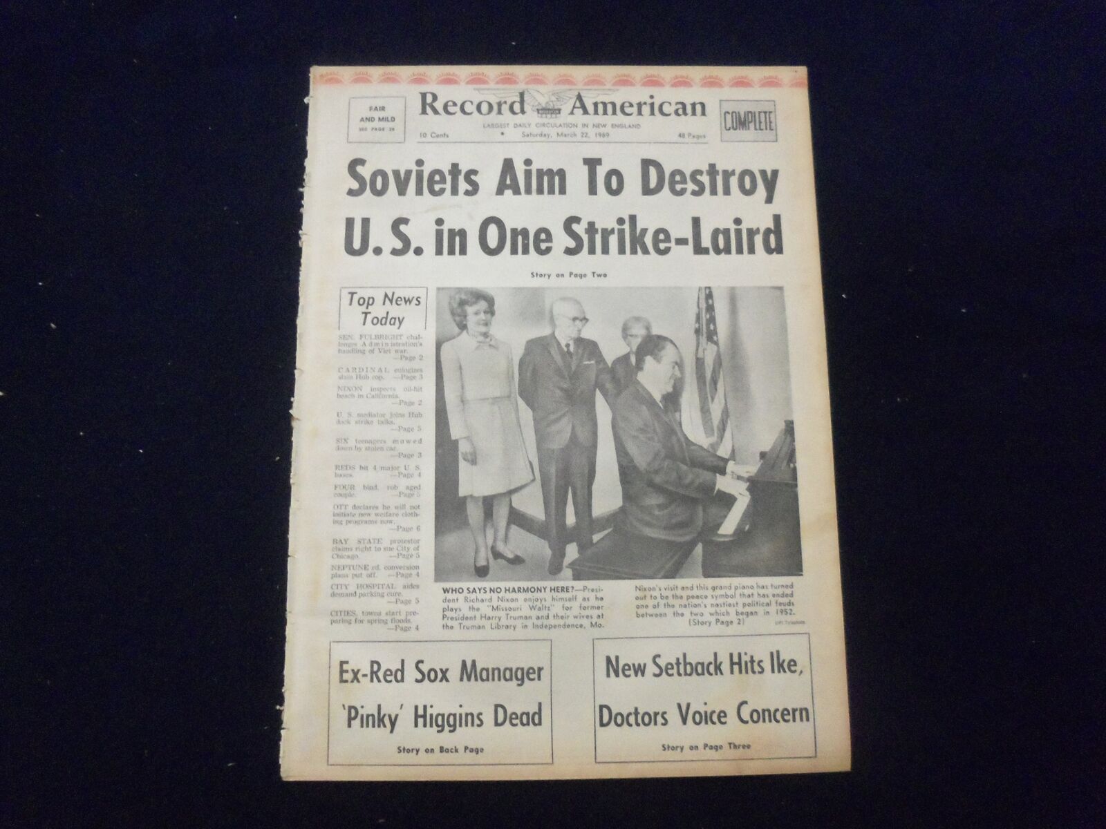 1969 MAR 22 BOSTON RECORD AMERICAN NEWSPAPER-SOVIETS AIM TO DESTROY U.S.-NP 6338