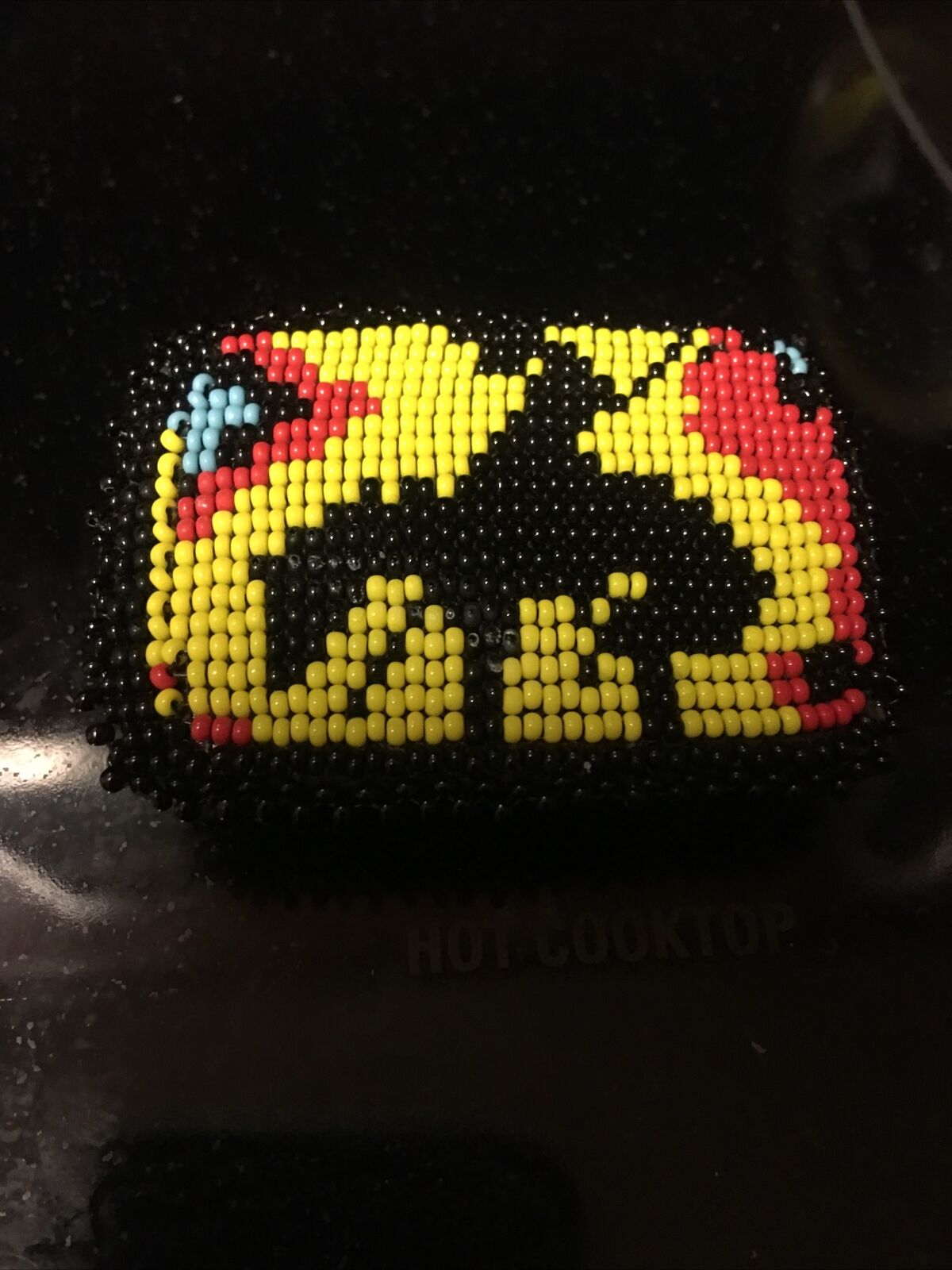 Hand Beaded Belt Buckle - End of the Trail-Gorgeous 3 X 3 Black Trim Red Yellow
