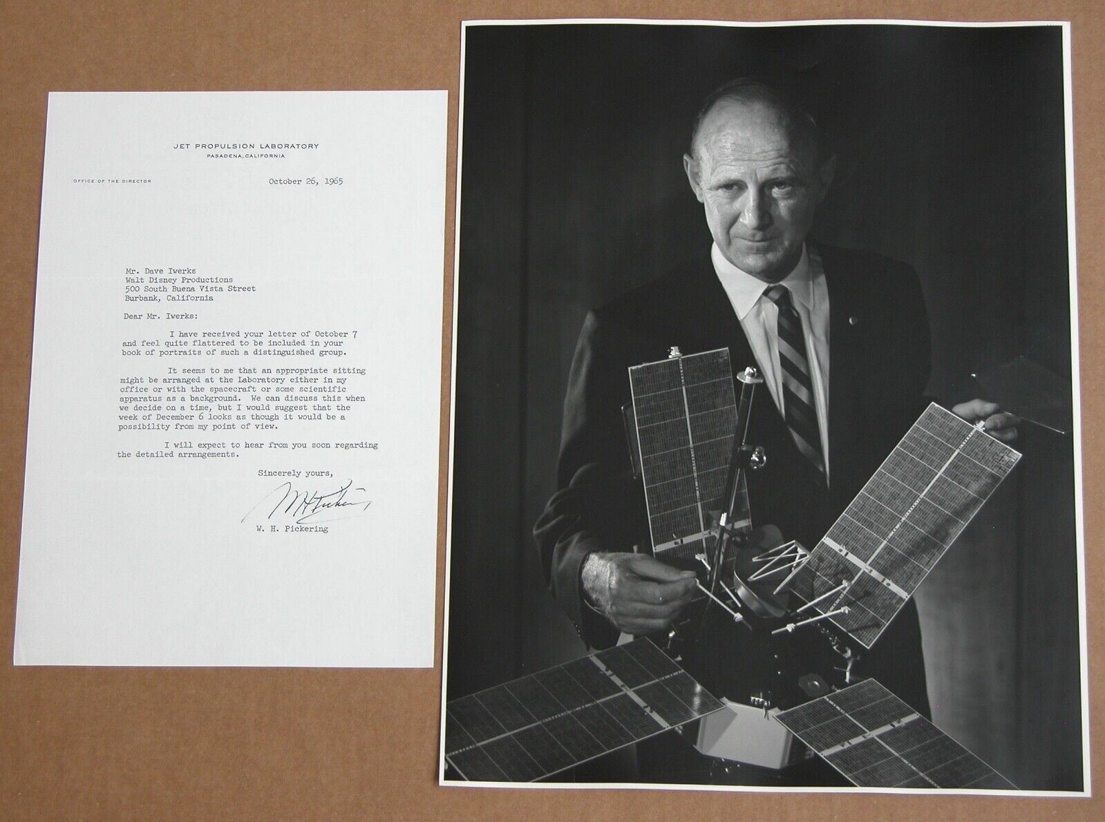 William Henry Pickering 1960s Signed Letter & Photograph Dave Iwerks Astronomer