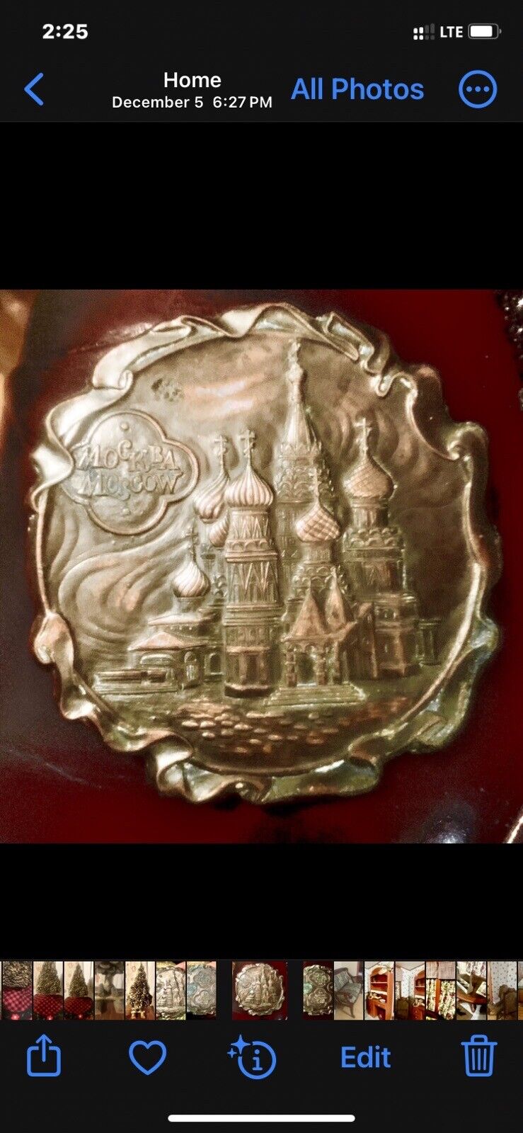 Russian Moscow Copper Relief Souvenir Plaque Cold War Era