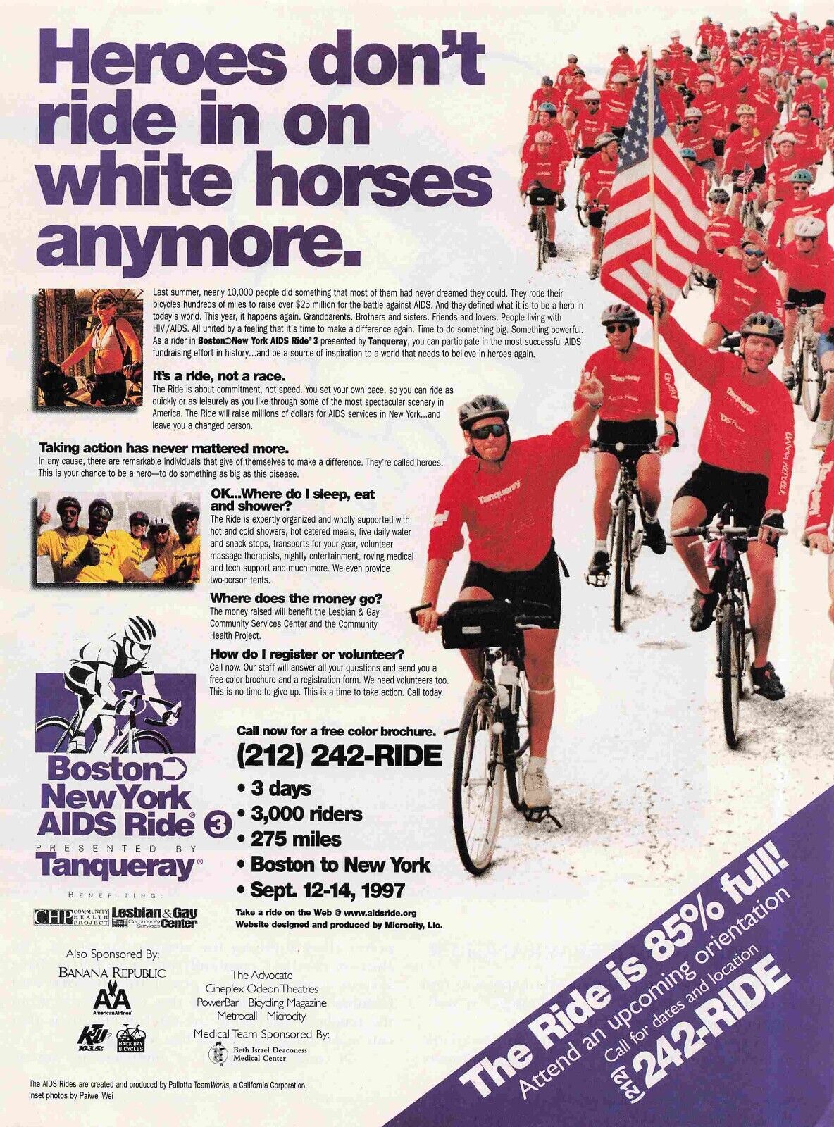 1997 Boston New York Aids Ride American Flag 1990S Vtg Print Advertisement 8X11