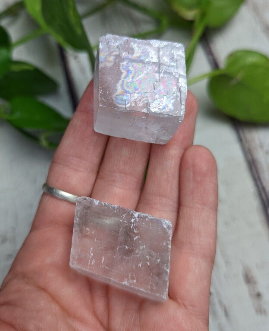 2 Small Optical Calcite Rhombic T2 Crystal Stone Reiki Charged 2.6oz