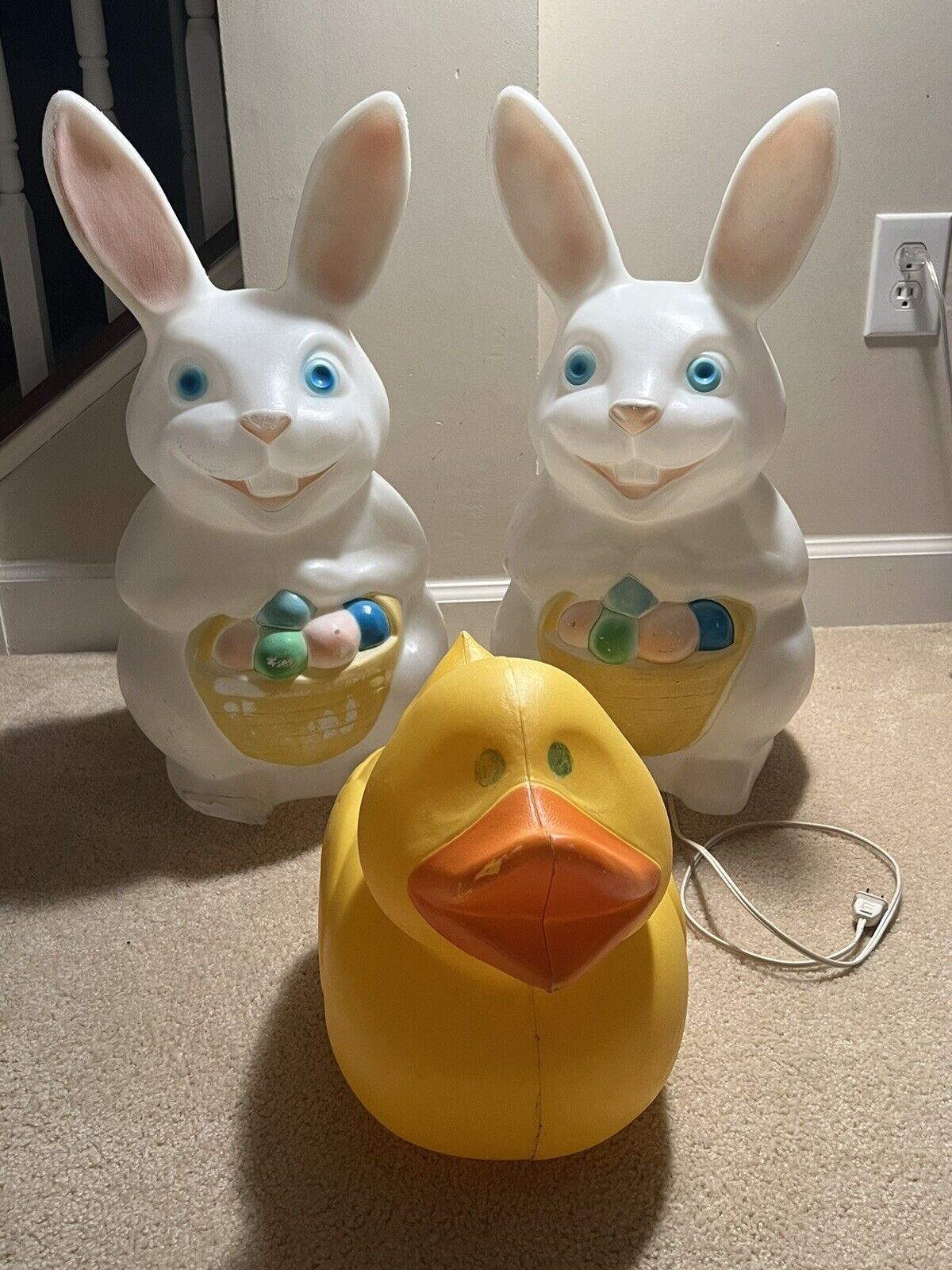 Lot Of (3) 22” Easter Bunny & 12” Rubber Ducky Blow Mold/Yard Decor