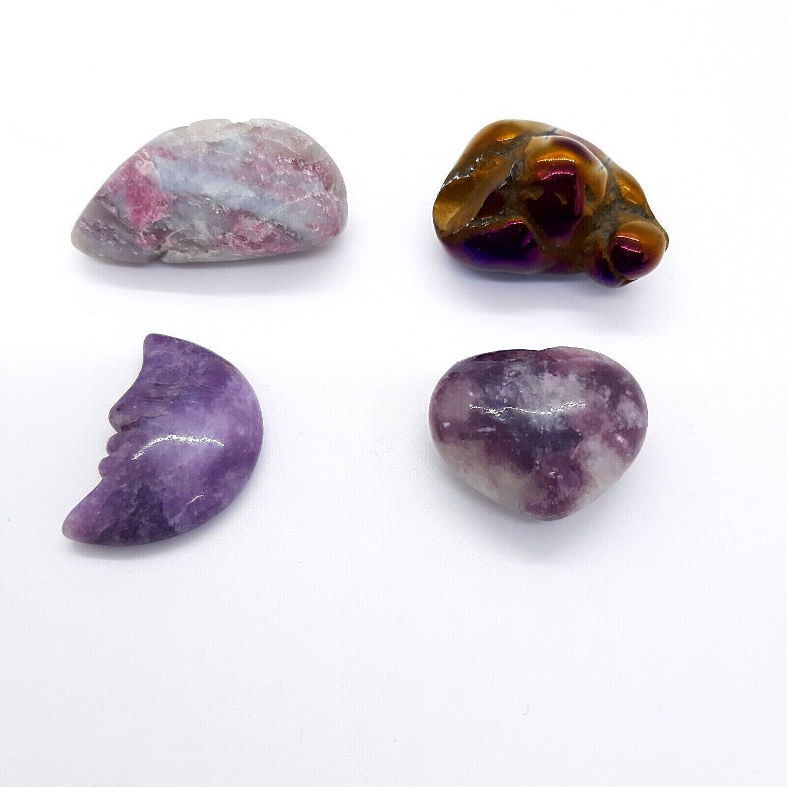 Bundle of 4 Pink Purple Crystals, Lepidolite, Tourmaline, Stress Relief, Clarity