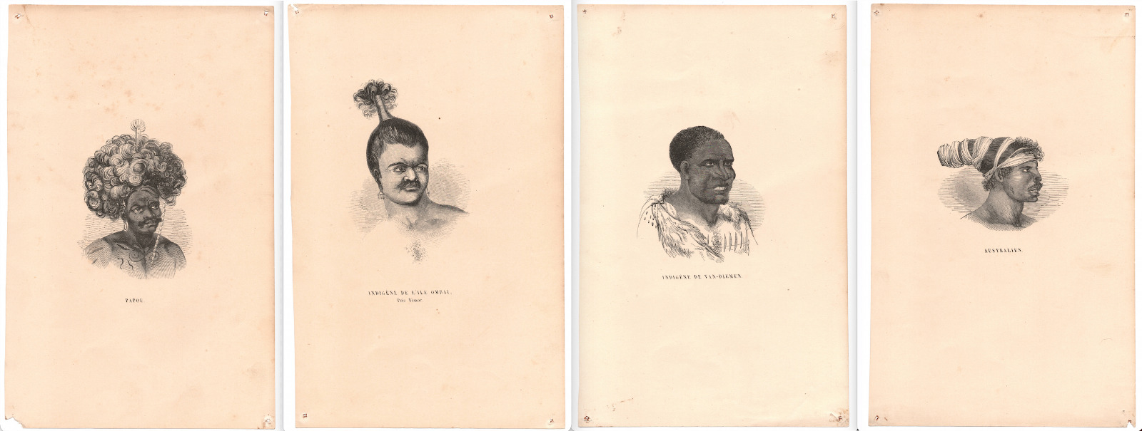 1842 \'People of the World\' Engraving (4) NEW GUINEA, TIMOR, TASMANIA, AUSTRALIA 