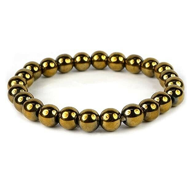 Natural Golden Pyrite 8 mm Beads Size Adjustable Unisex Bracelet From Peru