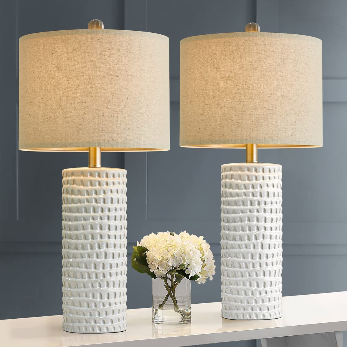 PORTRES 24.5’’ Modern Accent Ceramic Table Lamp Set of 2 24.5inches, Color2 