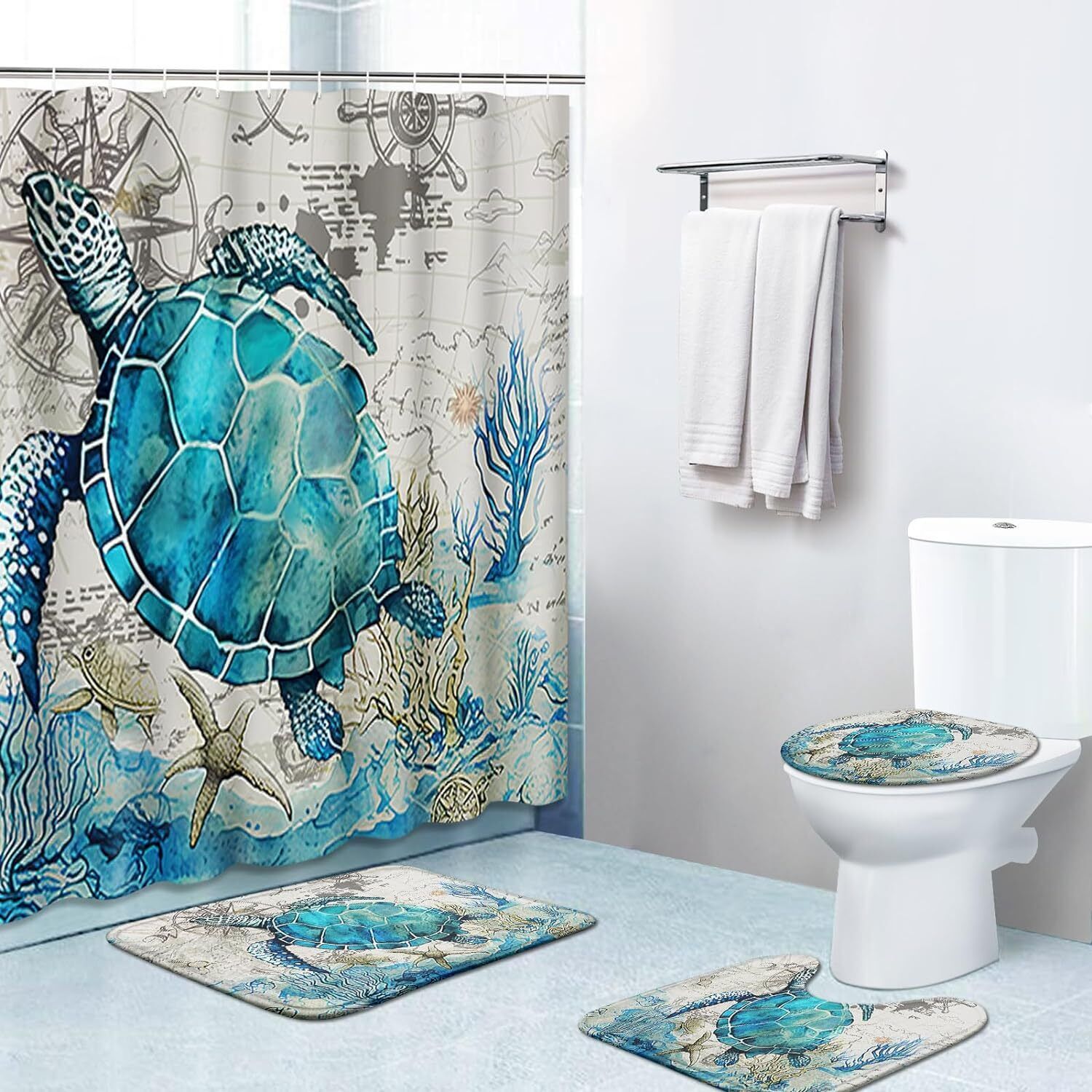 ArtSocket 4 Piece Ocean Turtle Shower Curtain Sets 72\