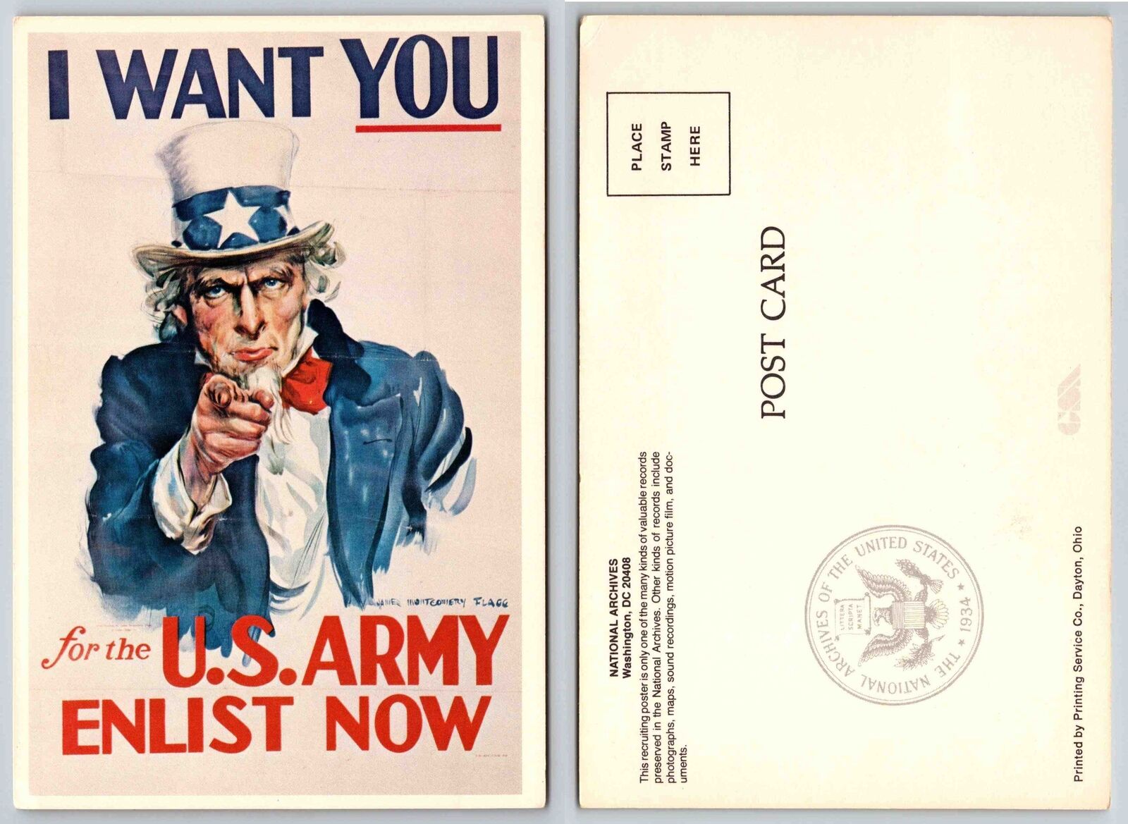 Vintage Postcard - Uncle Sam, I want you - US Army Enlist Now