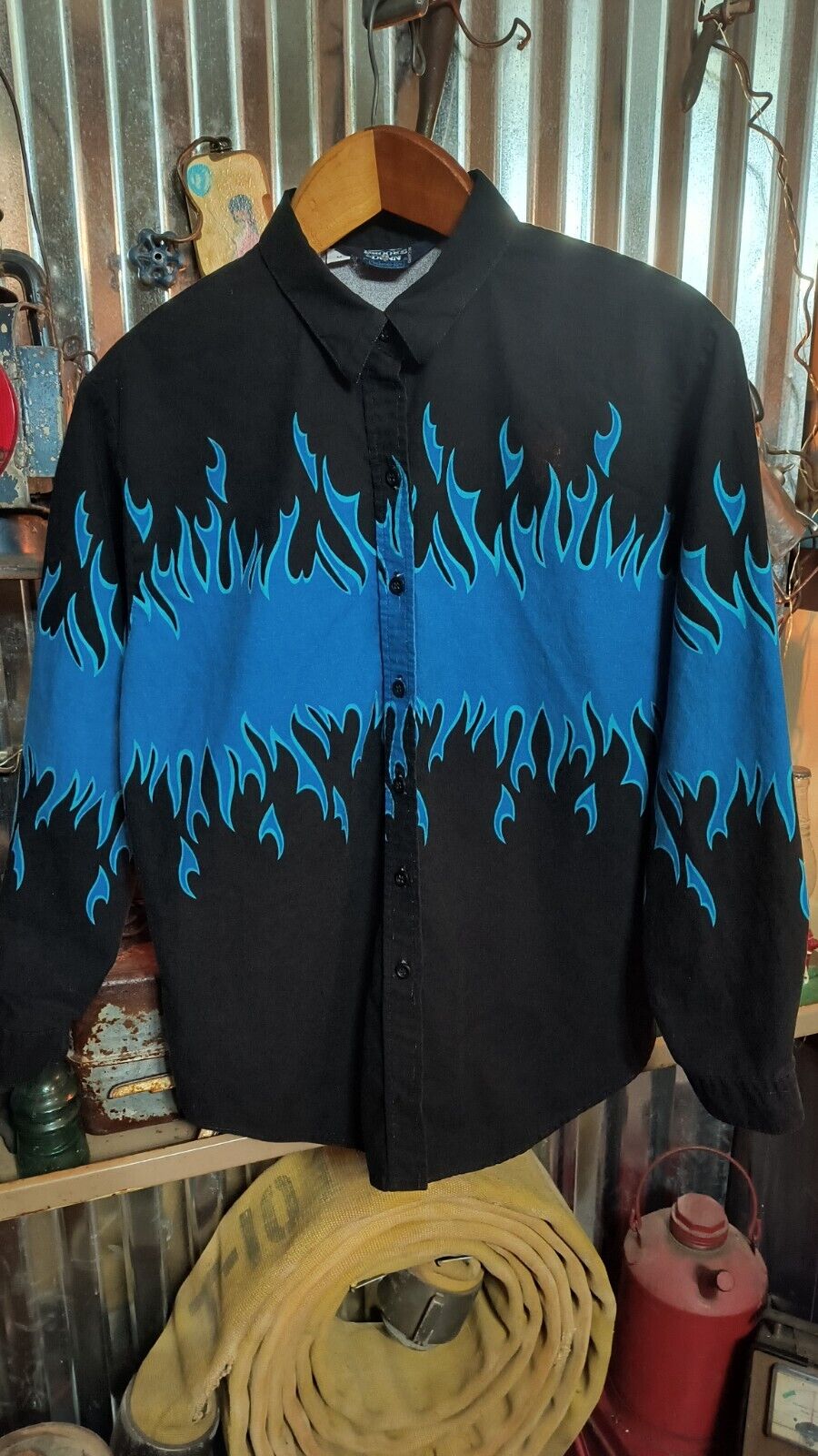 Rare BROOKS & DUNN Blue Flames Button SHIRT Mens M Western Wear Vtg Front Up
