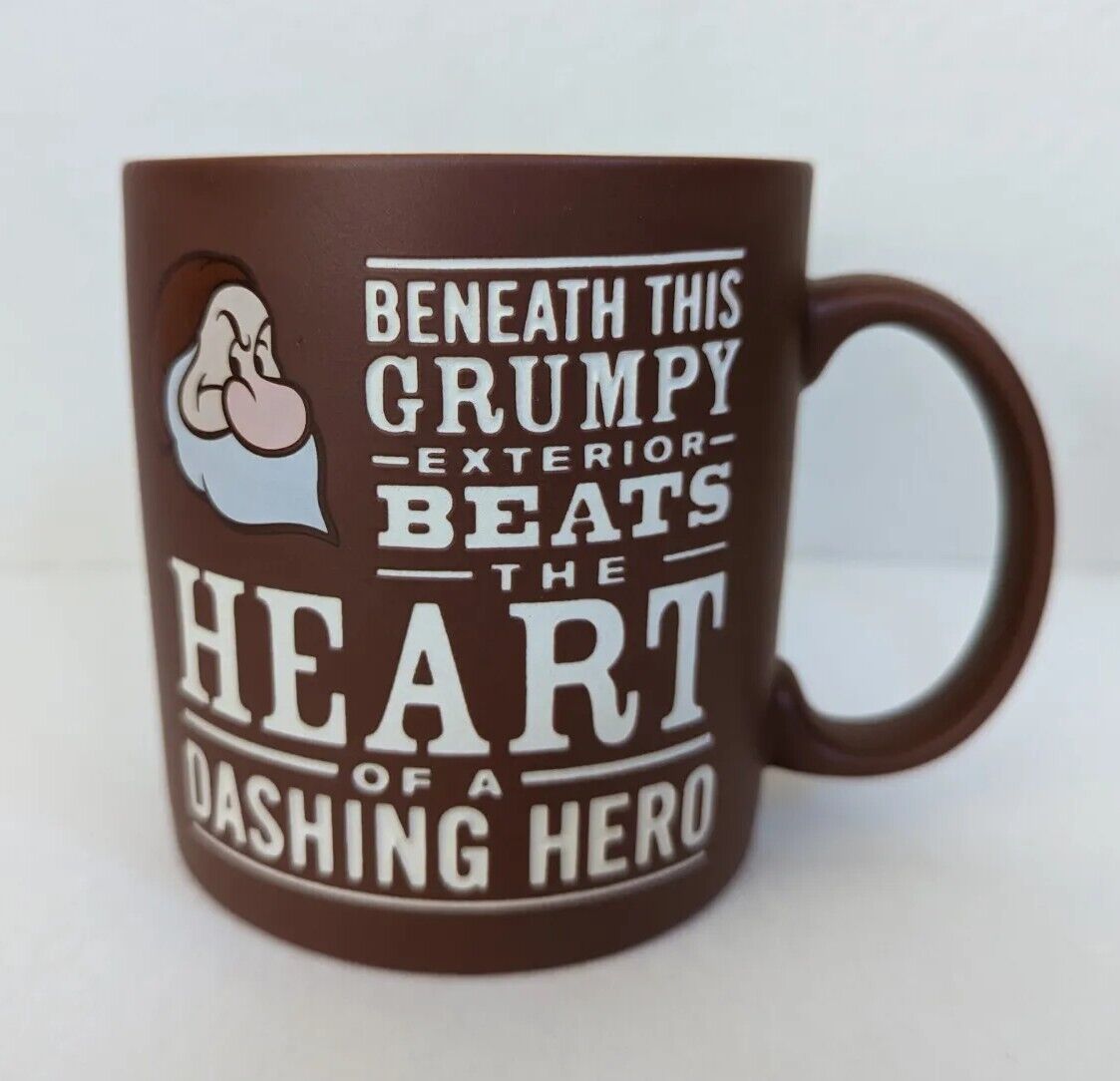 Disney Parks Grumpy Dwarf Coffee Mug Heart  Dashing Hero Large Brown Cup 