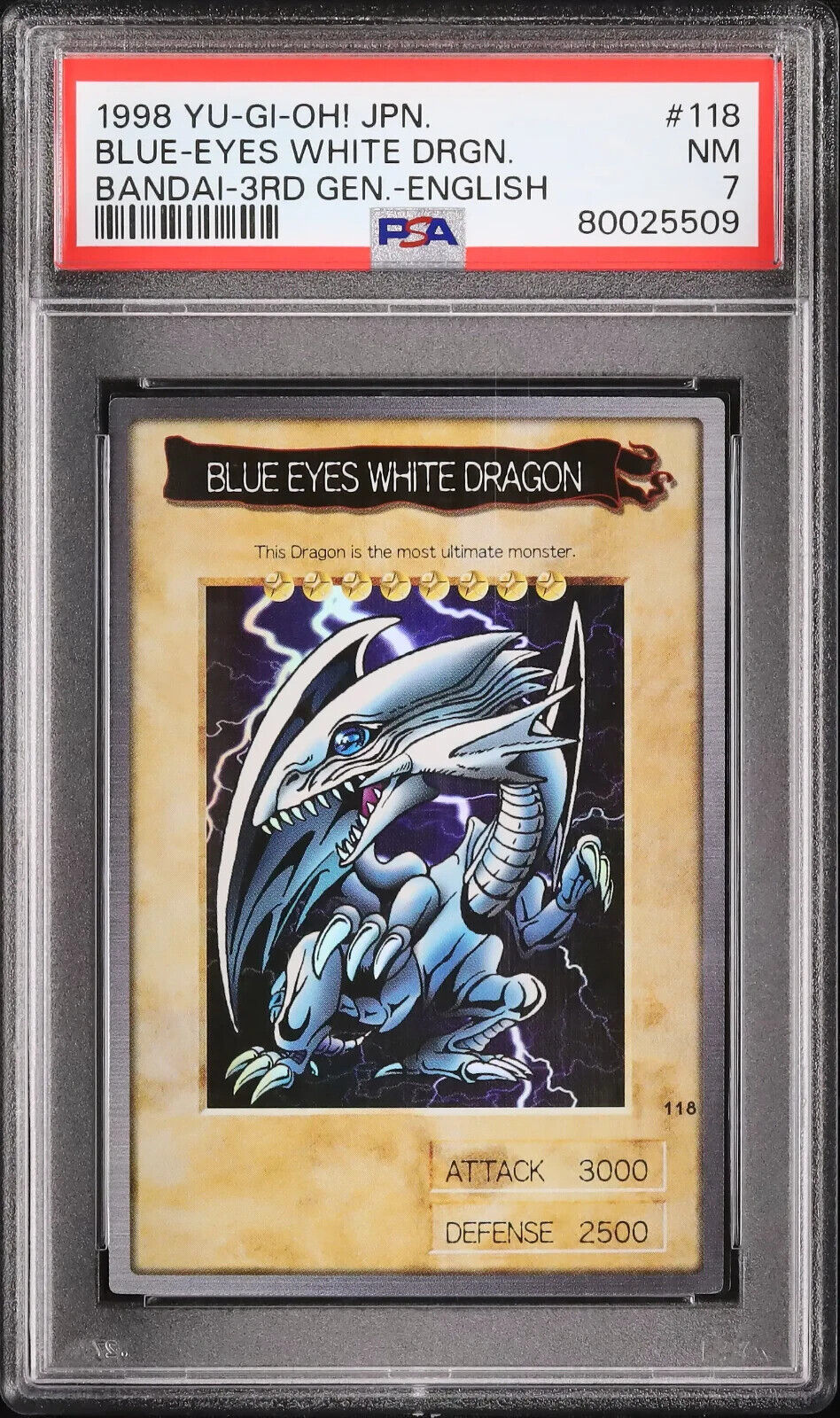 Yugioh Bandai Blue-Eyes White Dragon No.118 Holo Rare Japan 1998-1999 PSA 7