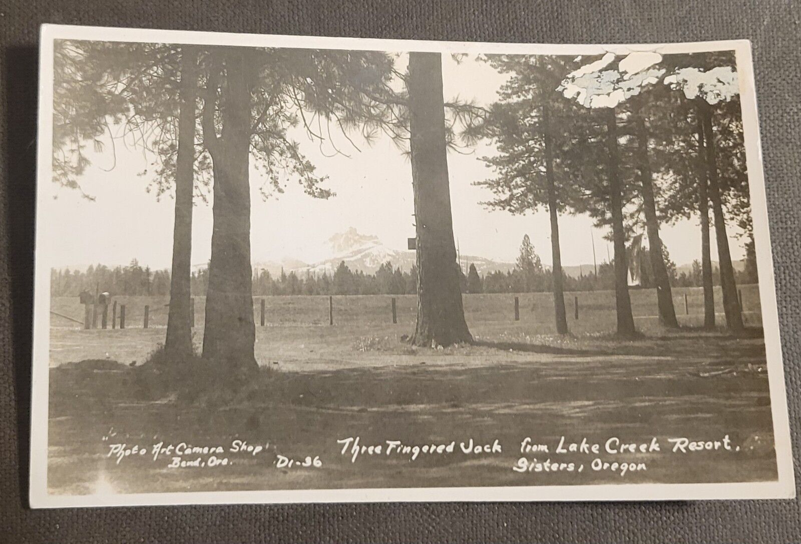 The Three Fingers Jack Lake Creek Resort  Sisters Oregon Real Photo Postcard O24