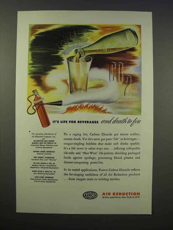 1946 Airco Air Reduction Pureco Carbon Dioxide Ad