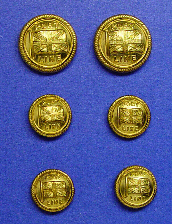 PORT LINE Replacement Buttons 6 Union Jack Ocean Liners Officer by Gaunt, London