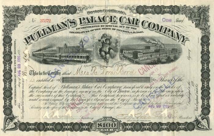 Pullman's Palace Car Co. - Stock Certificate - Railroad Stocks