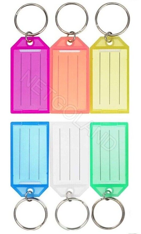 6 Pack Various Colors Plastic Key Tags Key Labels with Label Window & Rings NGL6
