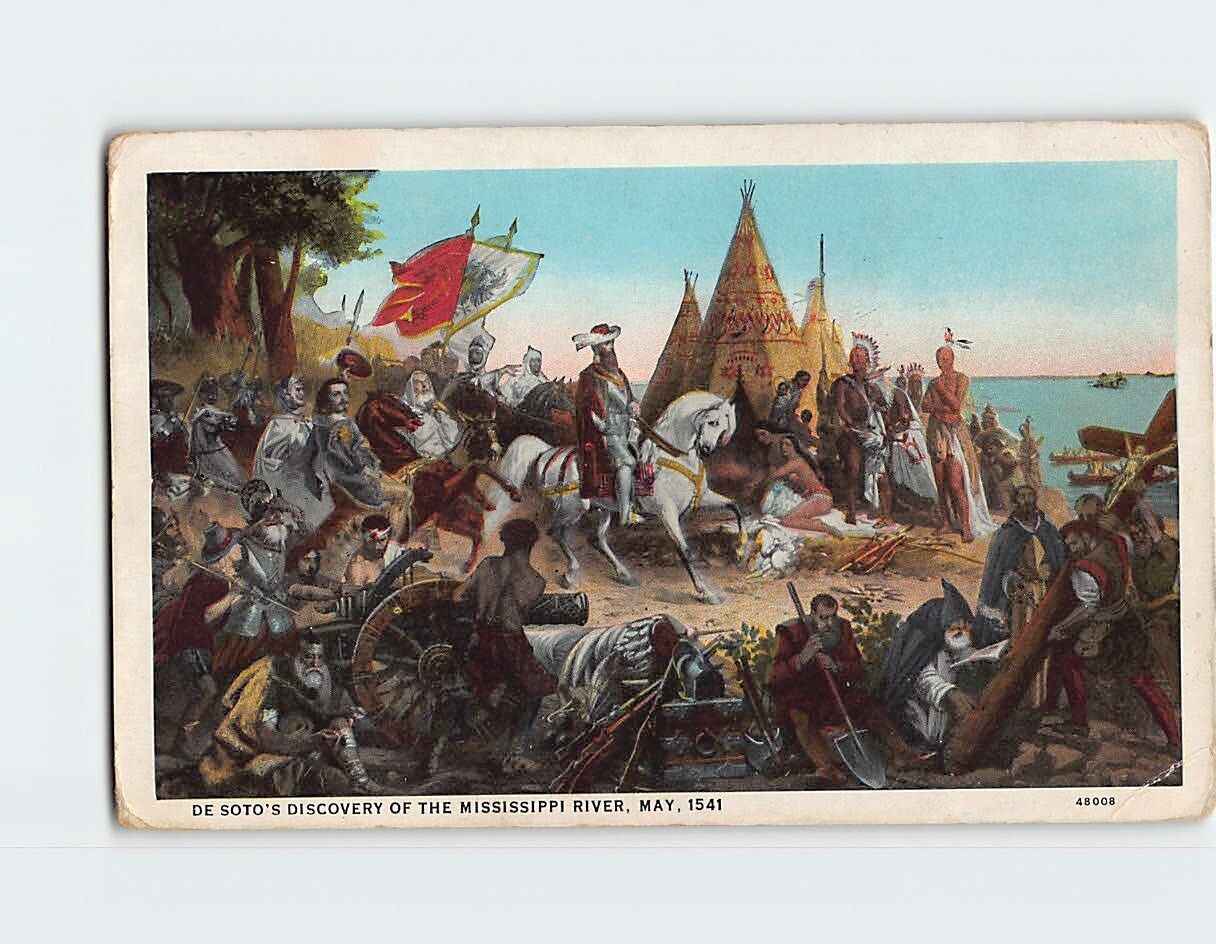 Postcard De Soto\'s Discovery of The Mississippi River By W. H. Powell