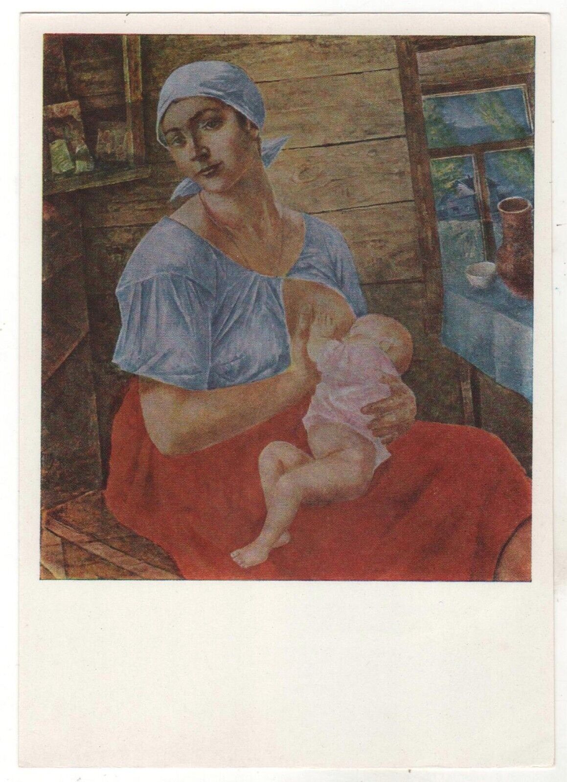 1968 Women Madonna baby nursing breastfeeding Mother Child OLD Russian Postcard