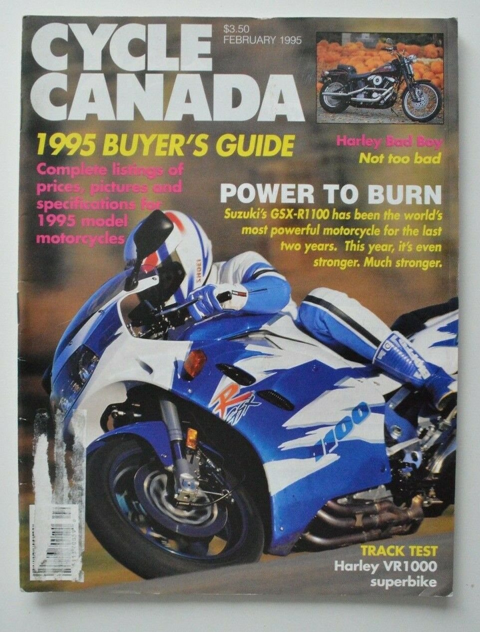 CYCLE CANADA February 1995 Suzuki GSX-R1100 Harley VR1000 FXSTSB Bad Boy