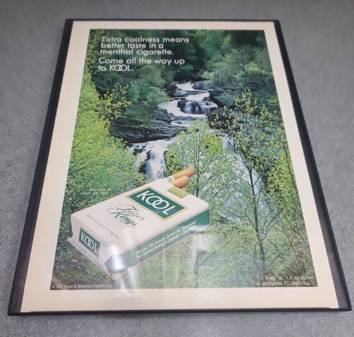 1972 Kool Print Ad Cigarettes Filter Kings Mountain Waterfall Framed 8.5x11 