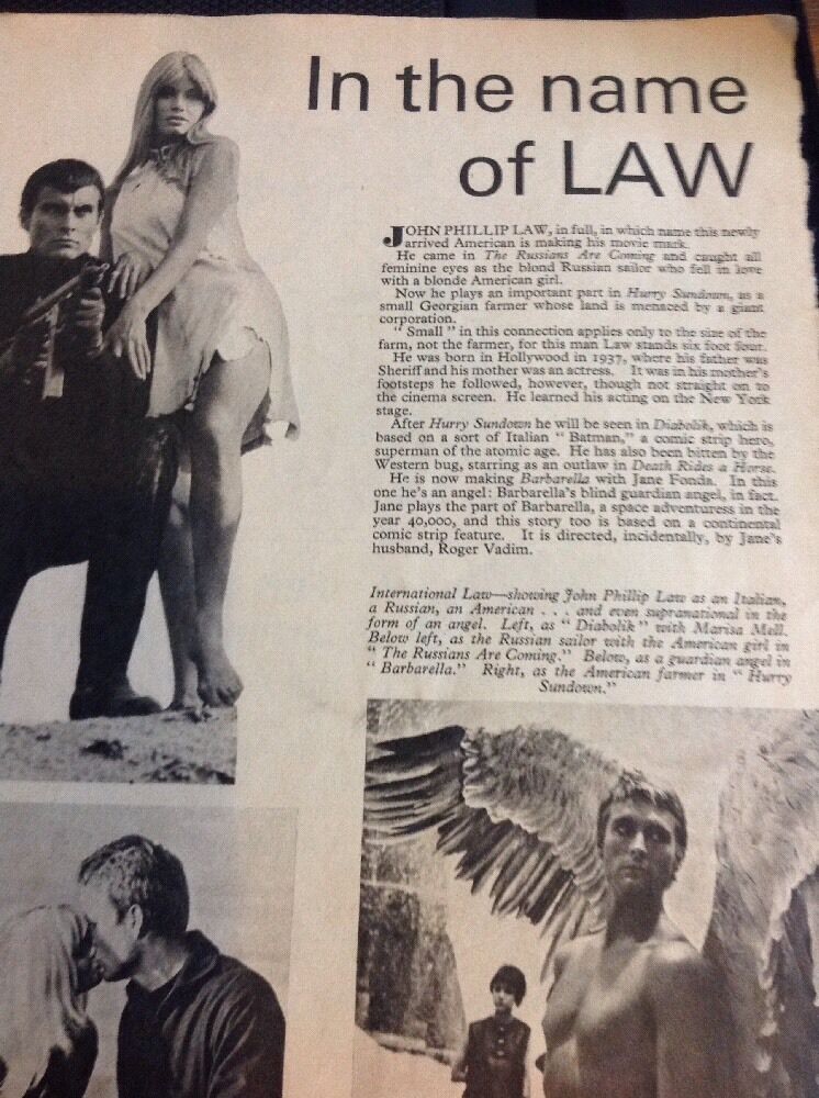 Ephemera Article 1966 John Phillip Law Actor Barbarella M60101