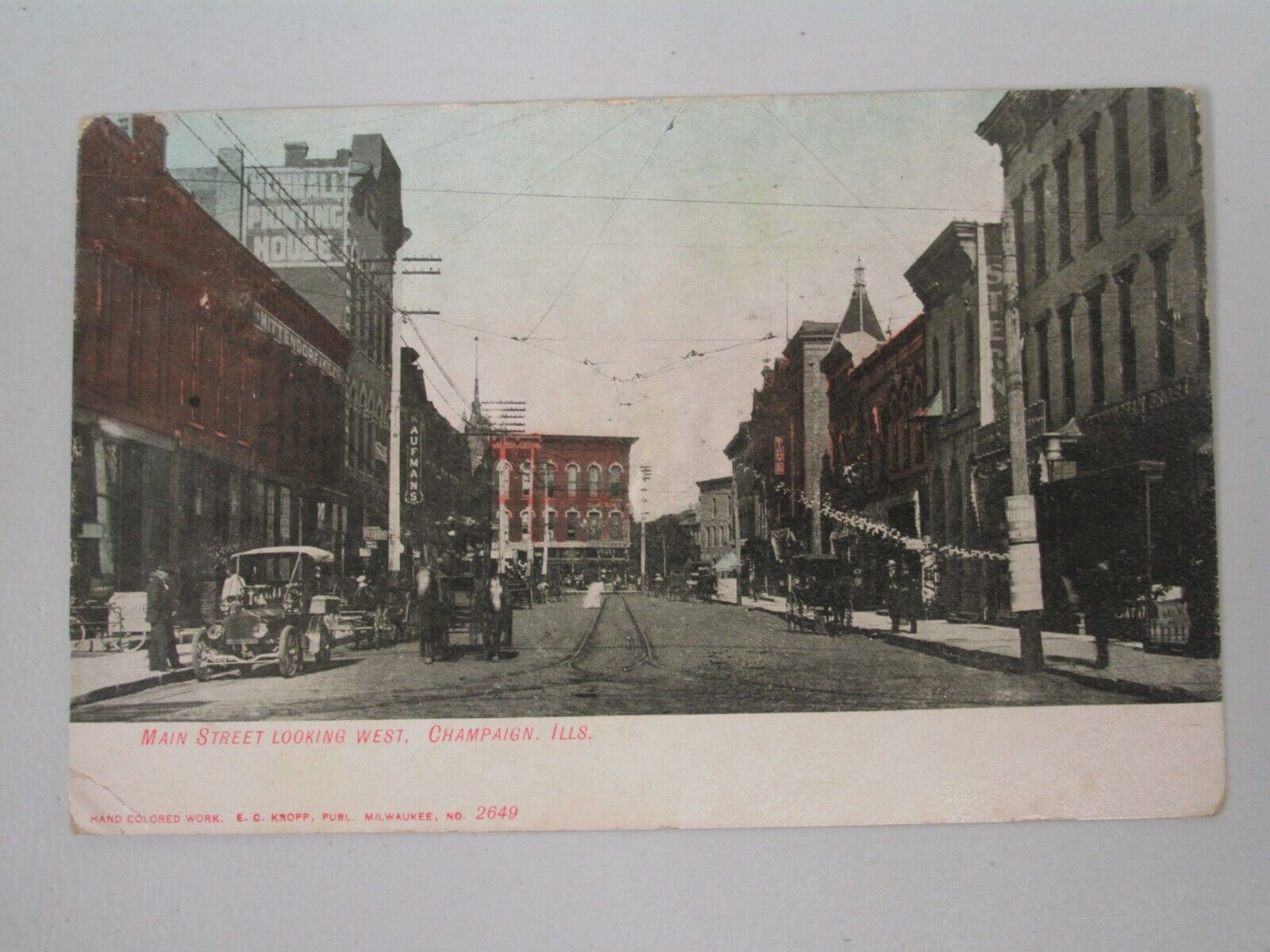 K1287 Postcard Main St Street Looking West Champaign IL Illinois 1907