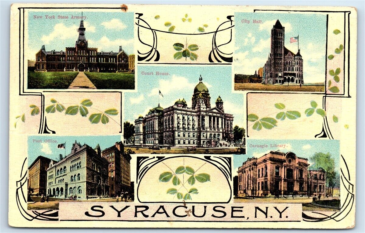 Postcard Syracuse NY 1912 Armory PO Courthouse City Hall Library H150