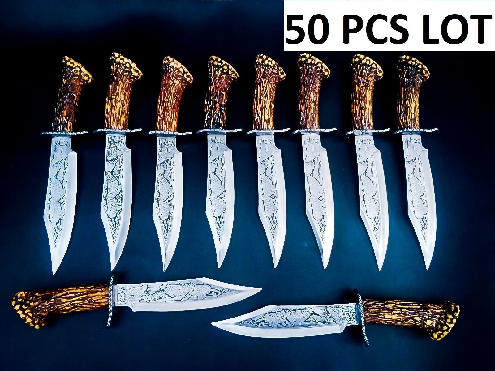 50 PCS LOT, SUPERB CUSTOM HAND FORGED D2 TOOL STEEL BLADE BOWIE HUNTING KNIVES