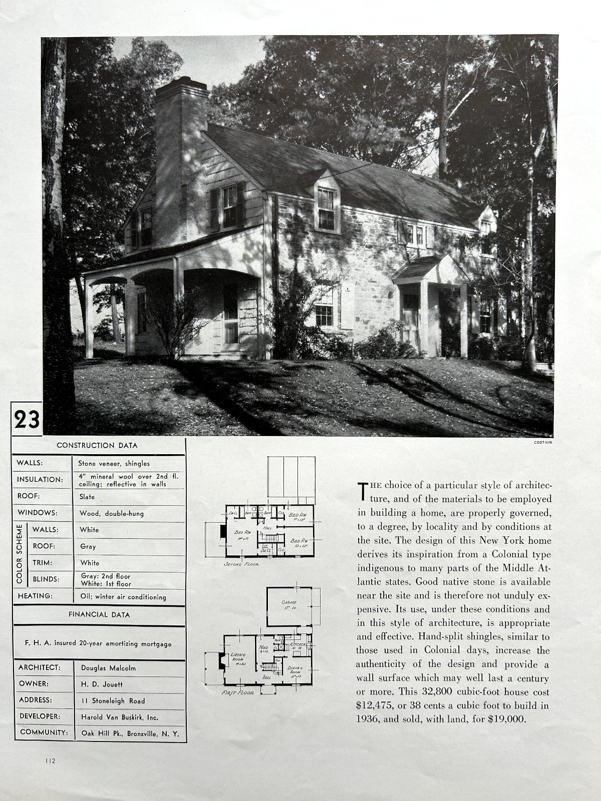 H. D. Jouett Home 1937, Oak Hill Pk., Bronxville, NY, Douglas Malcolm, Architect