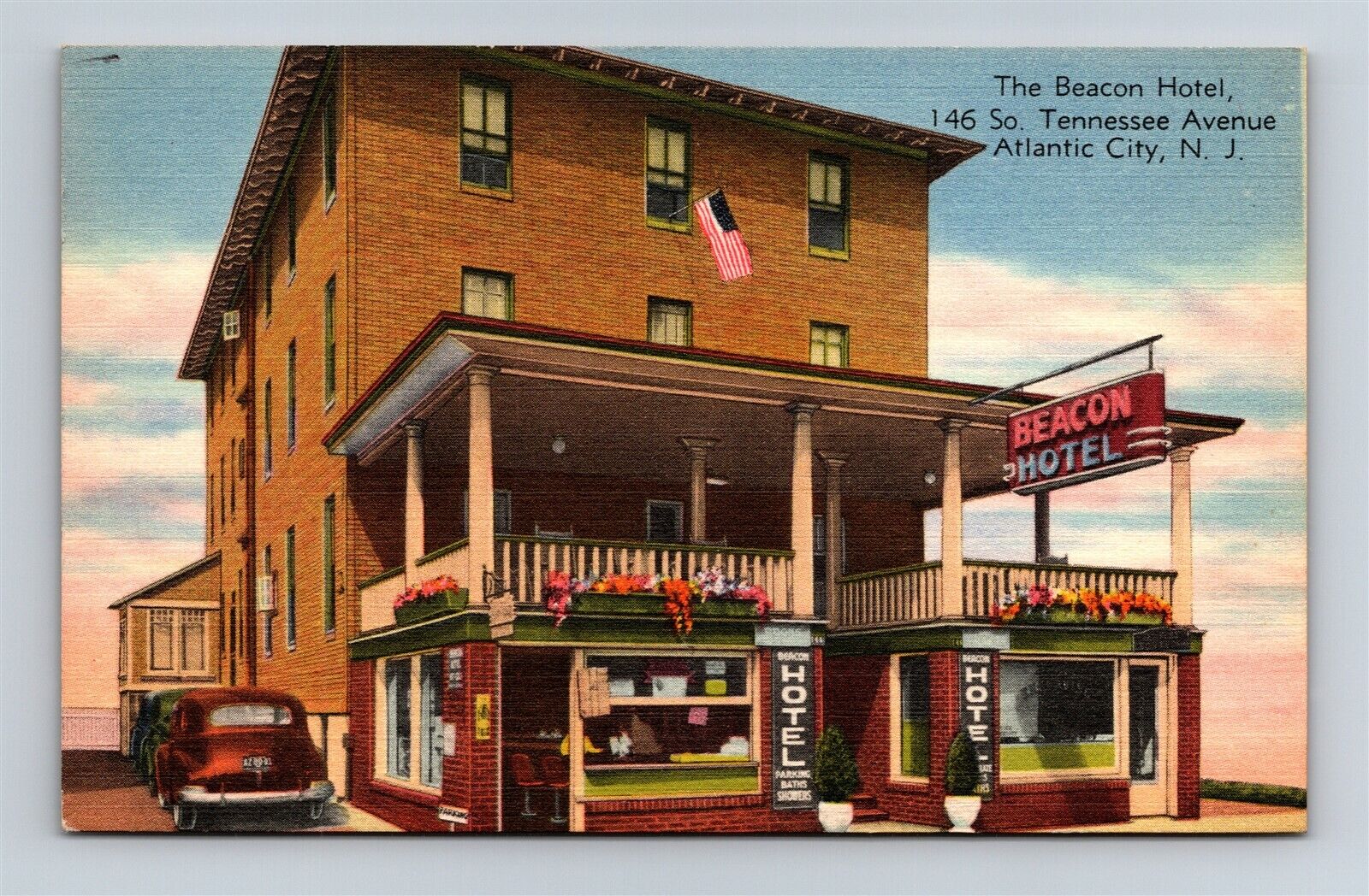 Postcard NJ Atlantic City New Jersey The Beacon Hotel Rare View c1940s Y24