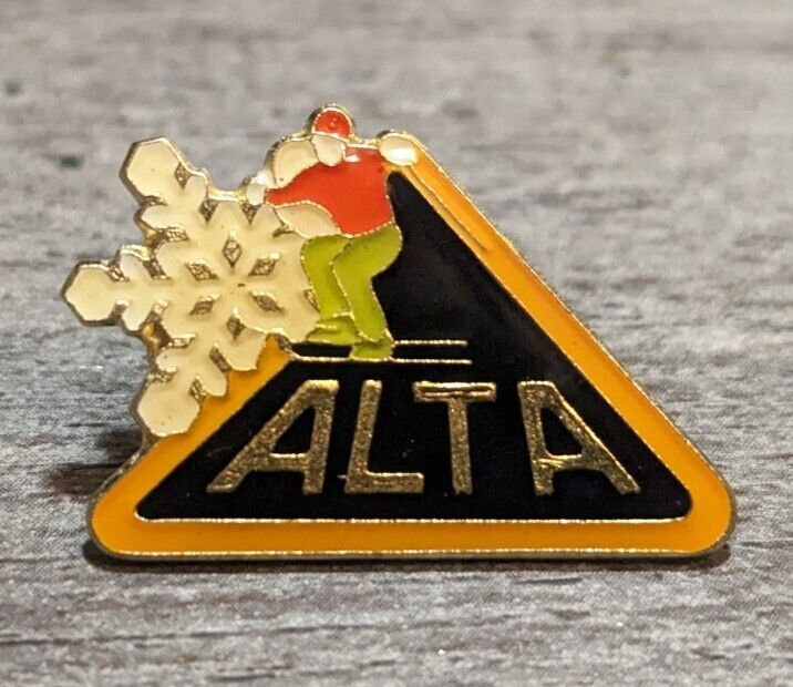 Alta Mountain/Ski Resort Utah Triangle/Skier/Snowflake Design Vintage Lapel Pin