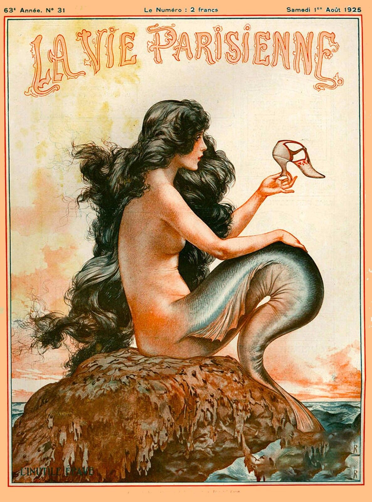 1925 La Vie Parisienne Mermaid French Nouveau France Travel Advertisement Poster