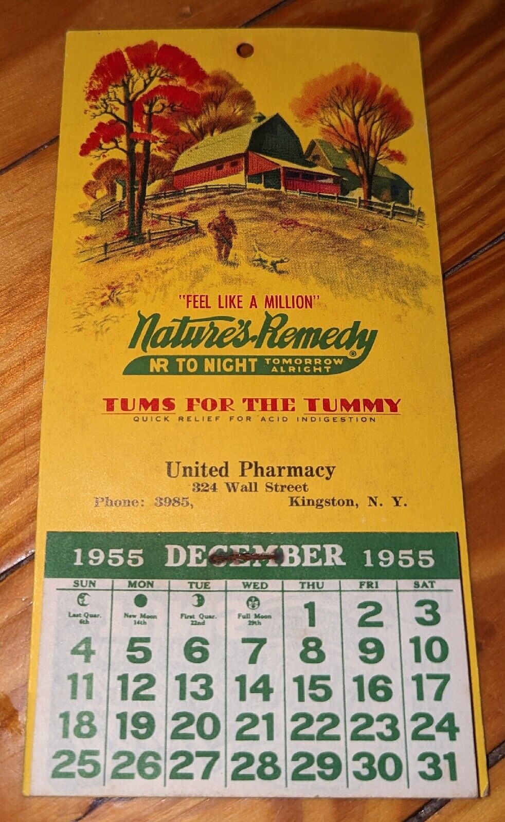 1955 Nature\'s Remedy Tums For The Tummy Pocket Calendar Full Pad, very clean