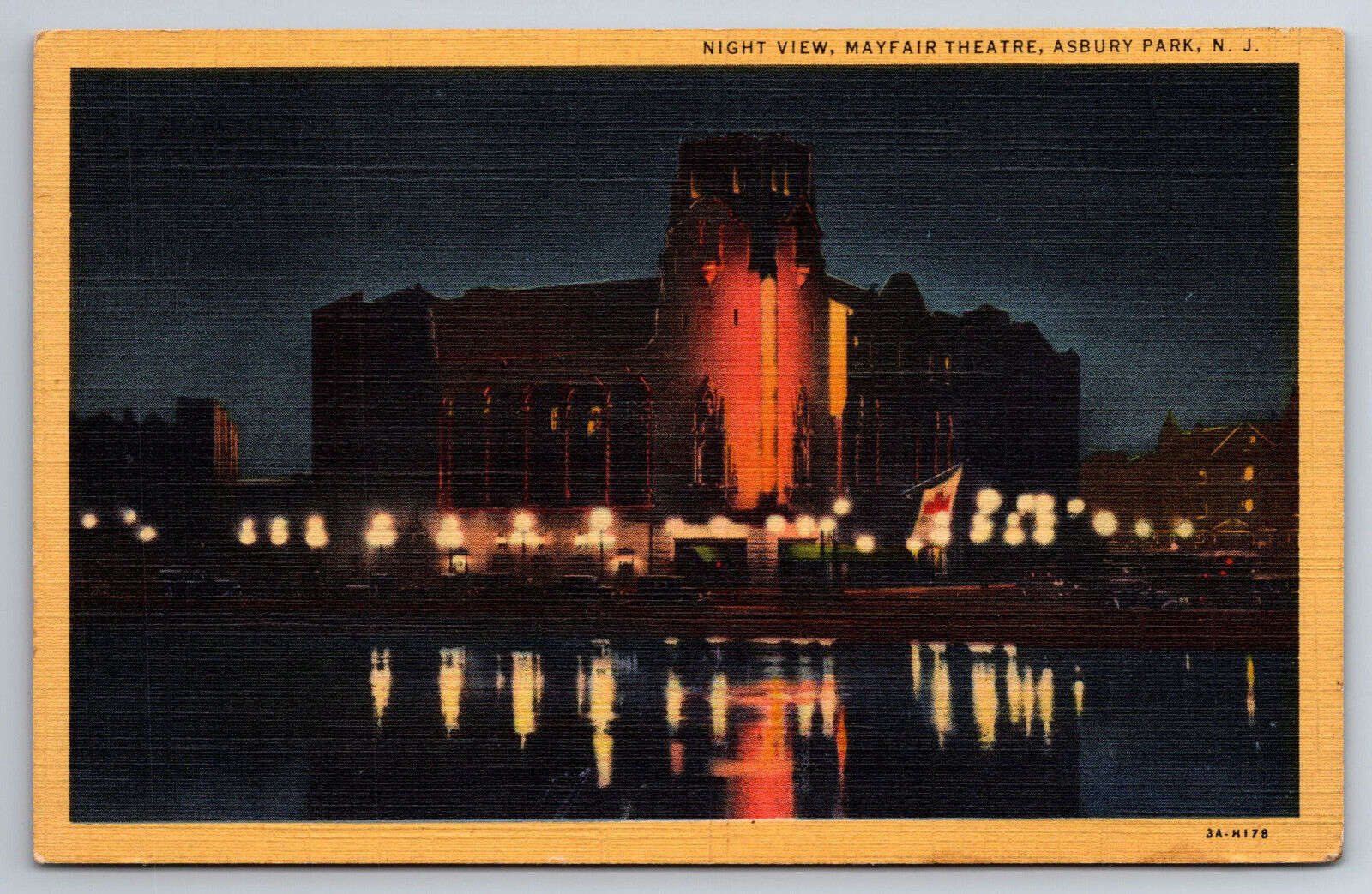 Vintage Postcard NJ Asbury Park Mayfair Theatre Night View -6423