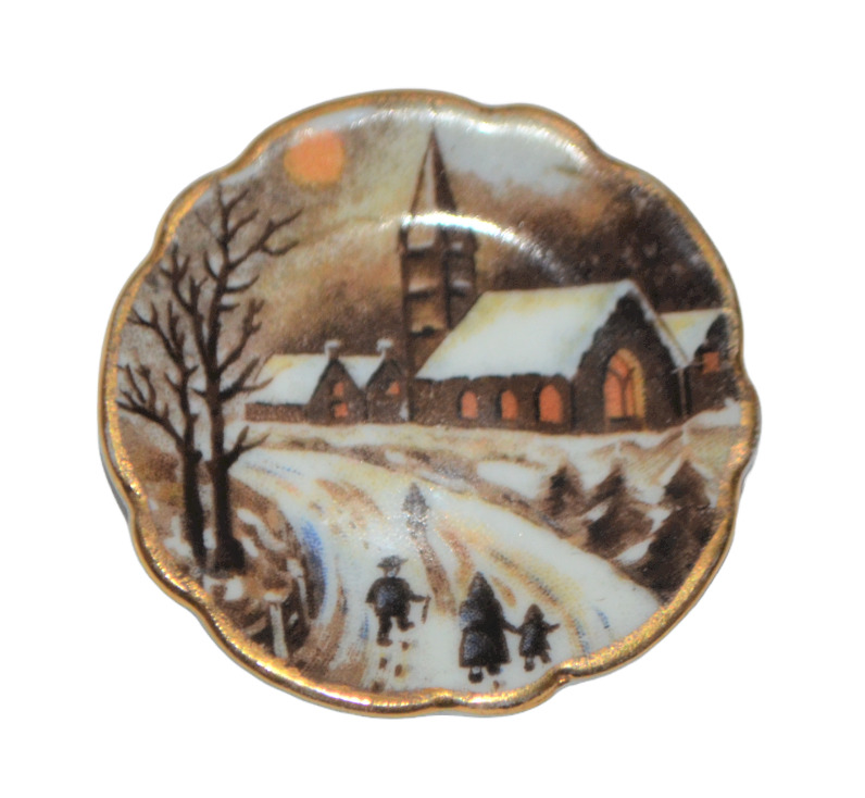 Vintage Limoges Miniature Plate Made in France Village Church Snow Winter
