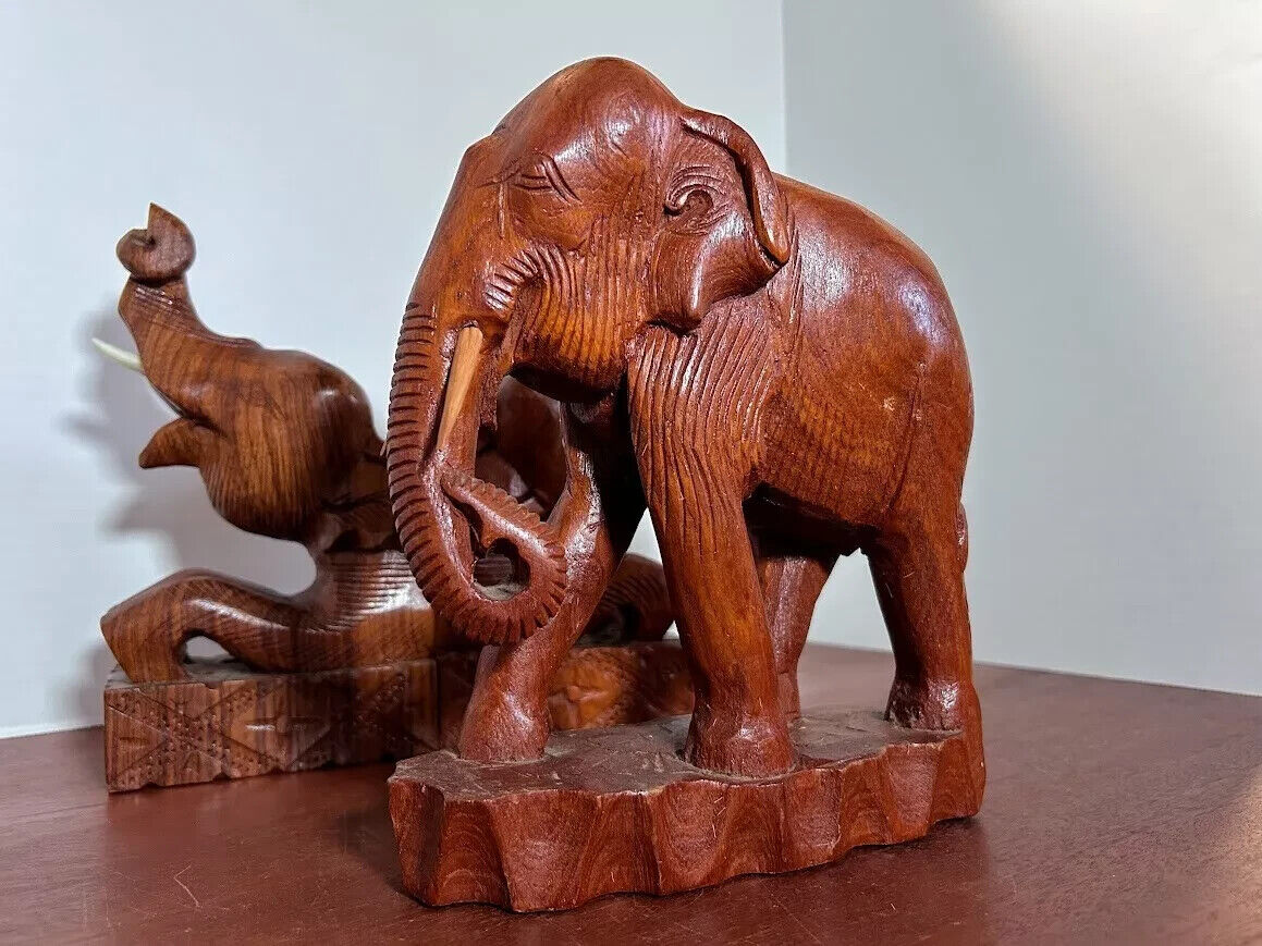 Vintage Hand Carved Wooden Elephant Lot