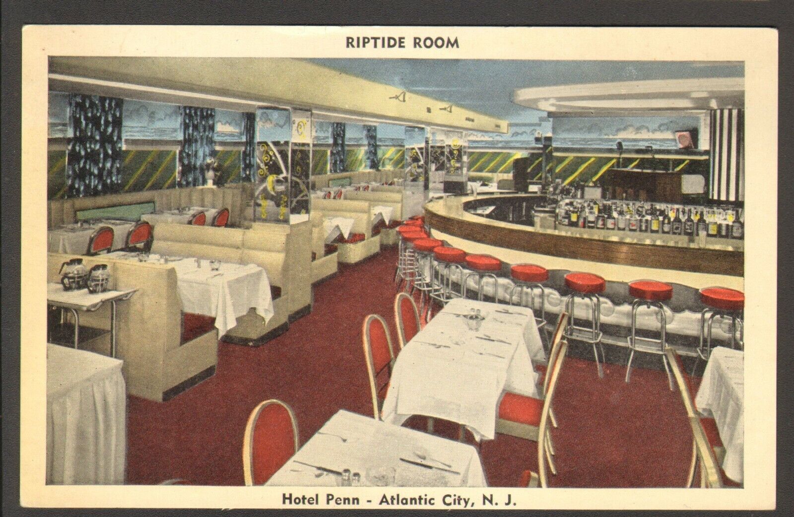 Unused Postcard Riptide Room Hotel Penn Atlantic City New Jersey NJ