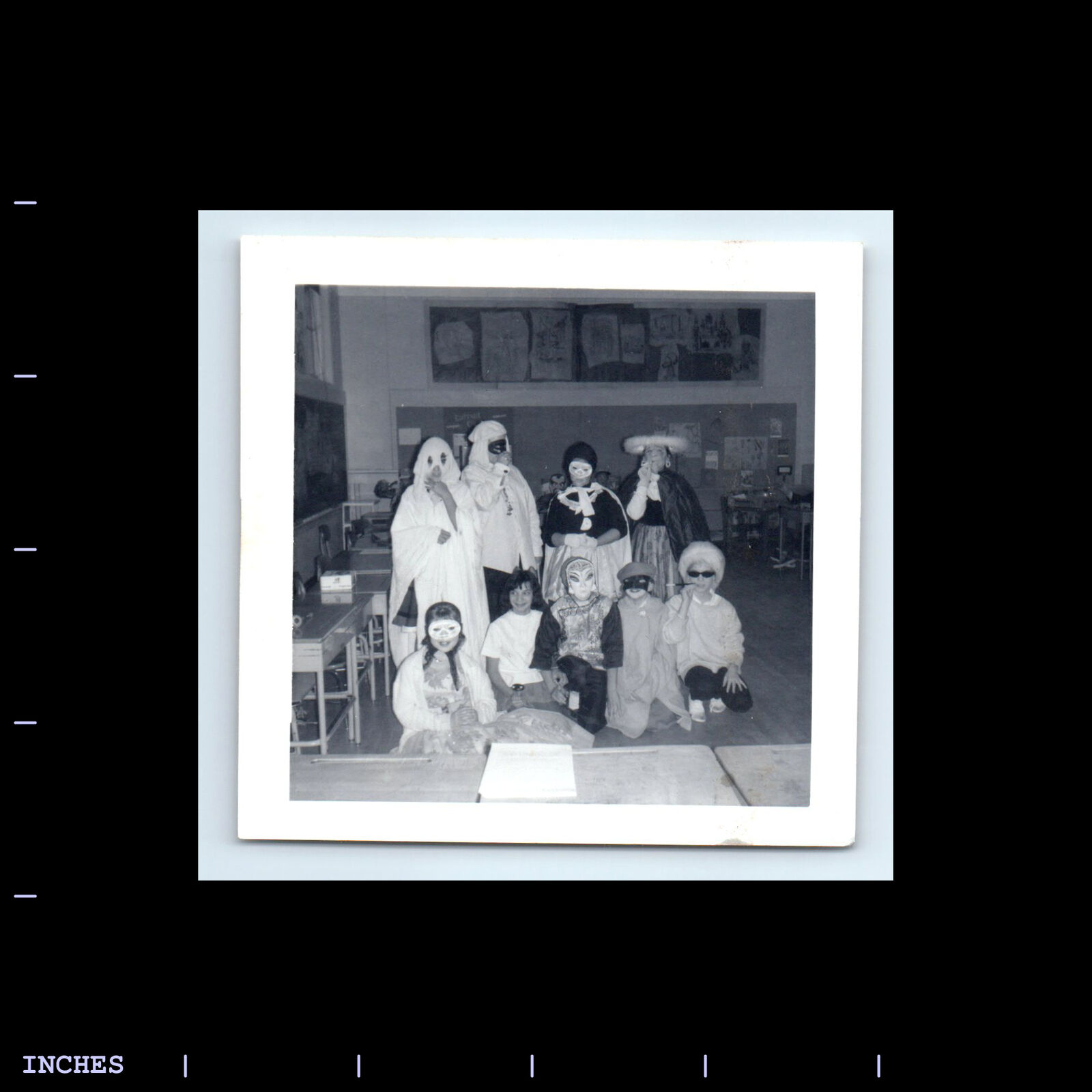 Vintage Square Photo CLASS PIC HALLOWEEN COSTUME GHOST AND MASKS