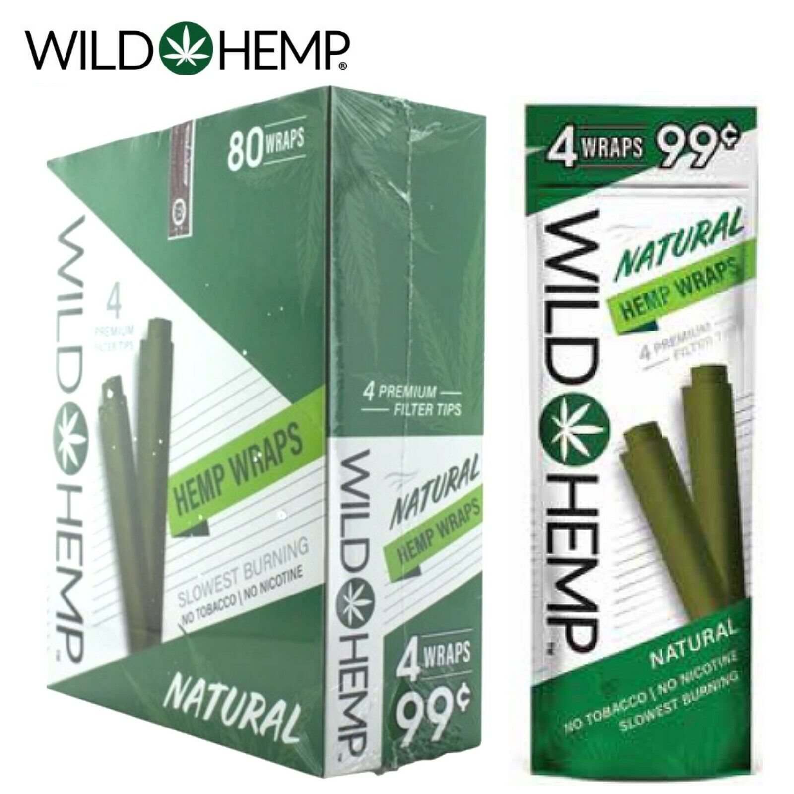 Wild H. Organic Wrap Rolling Paper Natural Full Box 20 Pouches / 4 per Pack